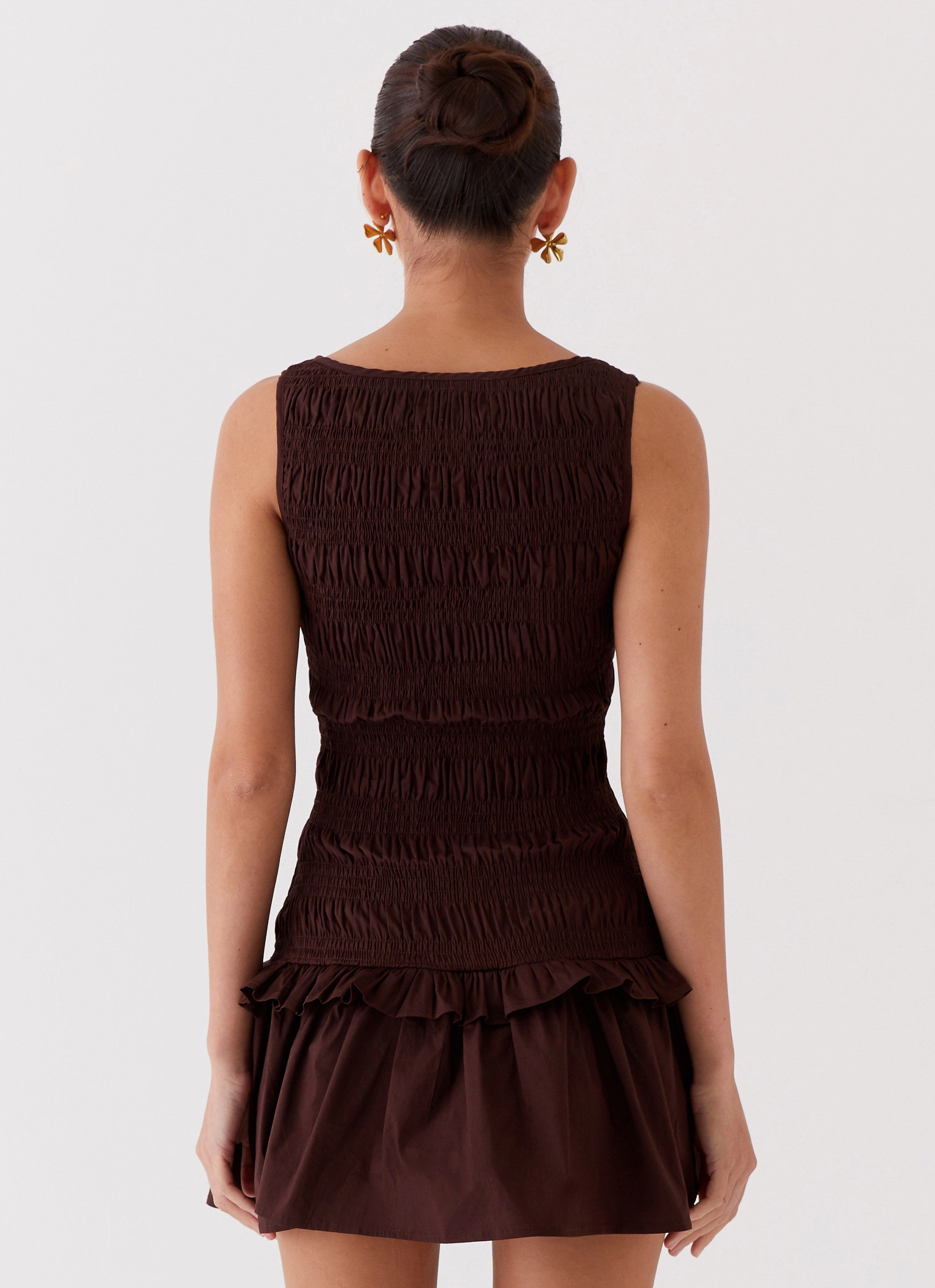 Garden Kisses Shirred Mini Dress - Chocolate Daily Flex