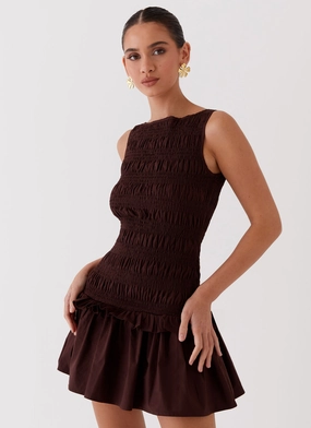 Garden Kisses Shirred Mini Dress - Chocolate TaglessDesign Modern Layering