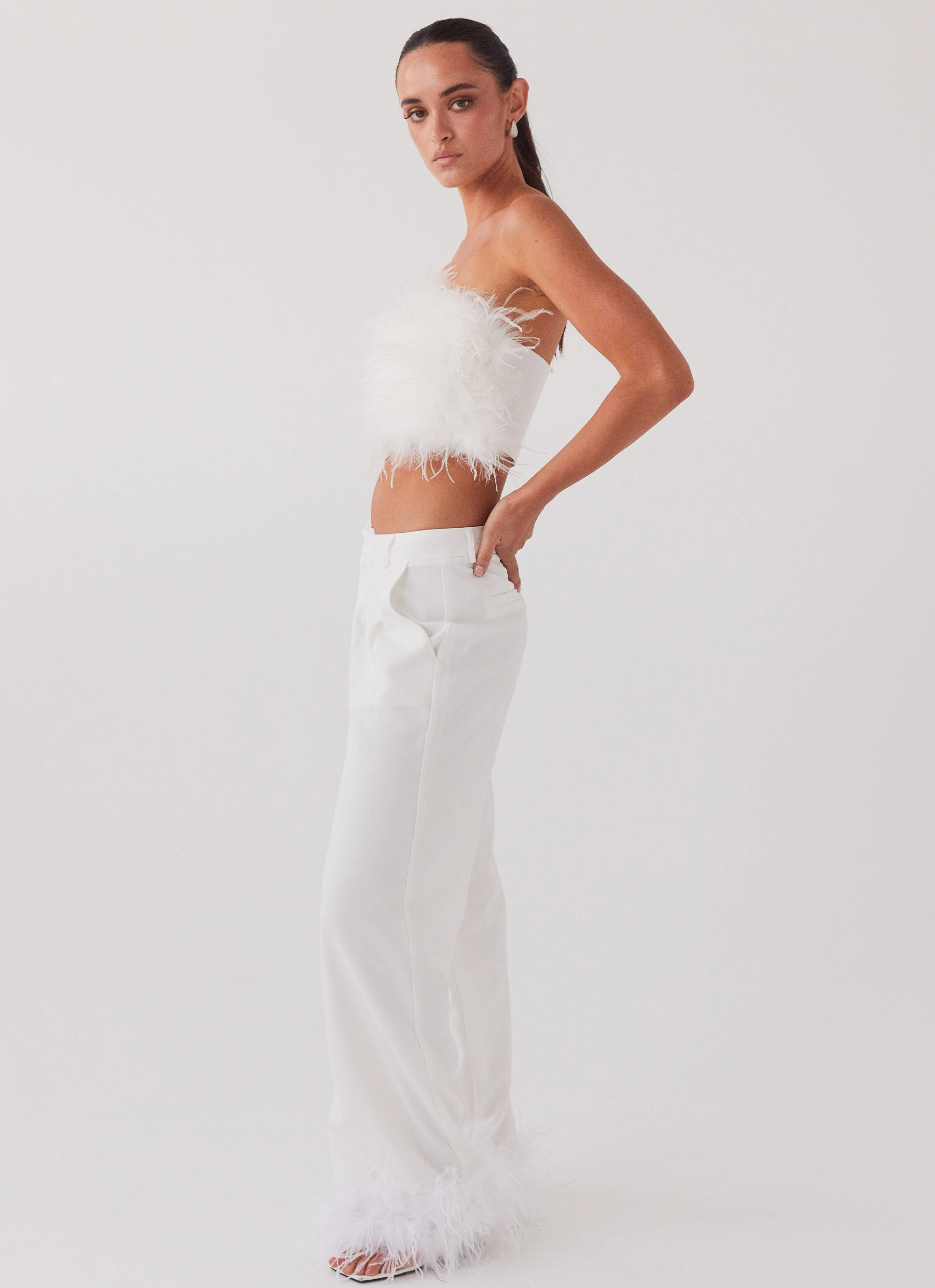 Shake It Off Feather Pants - Snow ContrastStitching