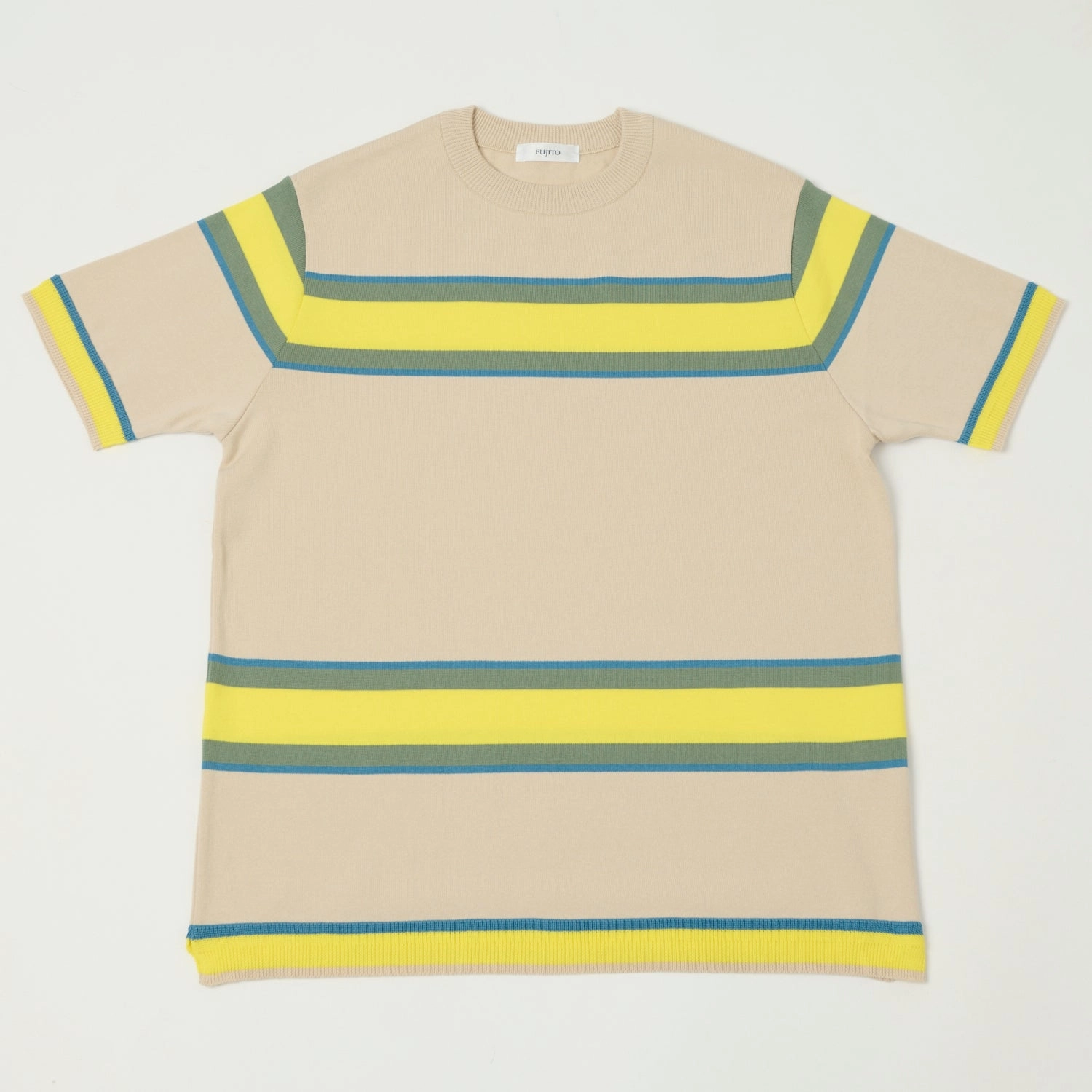 Reinforced Shoulder Stitching Fujito Border Knit T-Shirt - Beige