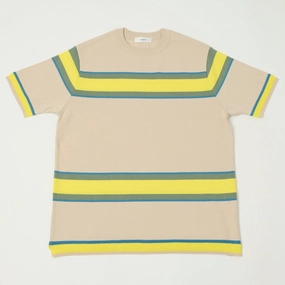 Reinforced Shoulder Stitching Fujito Border Knit T-Shirt - Beige