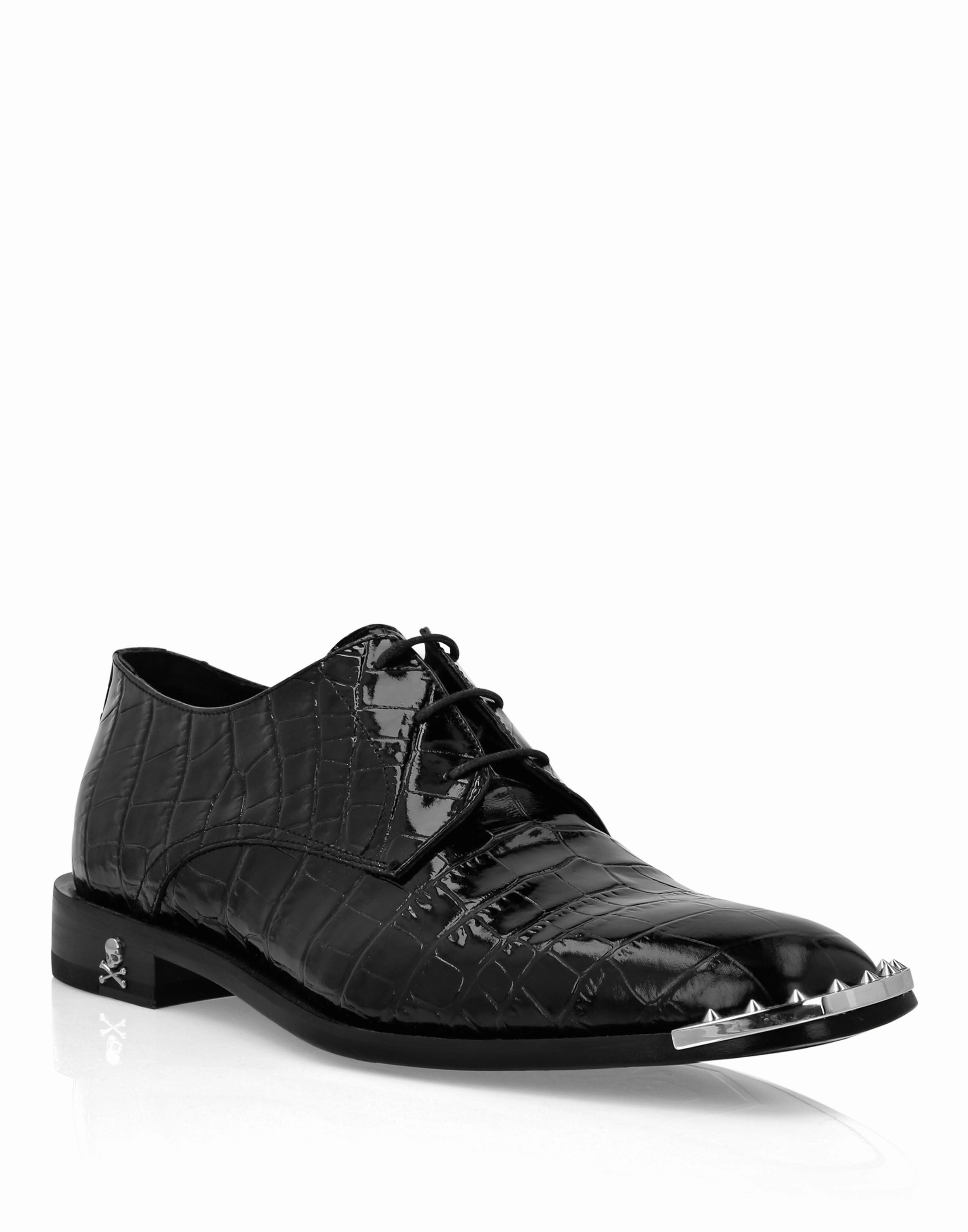 Croco Lace Up Shoes Skull&amp;Bones Tailored Silhouette Interview Day Sleek Silhouette
