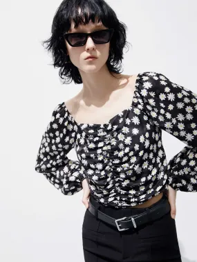 Cropped Flower Print Top Thermoregulating Layer