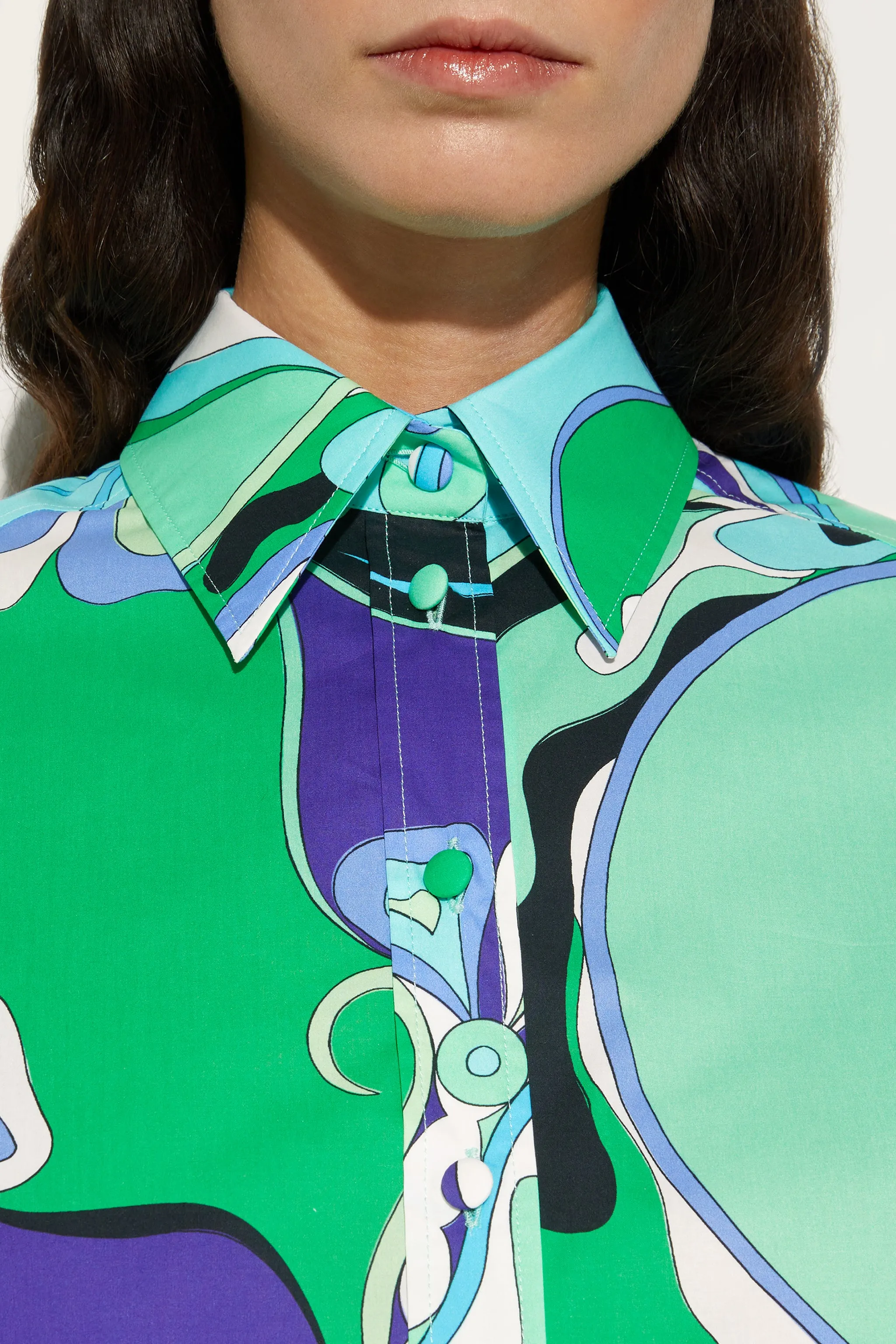 Clean Edge Trim Orchidee Print Poplin Shirt