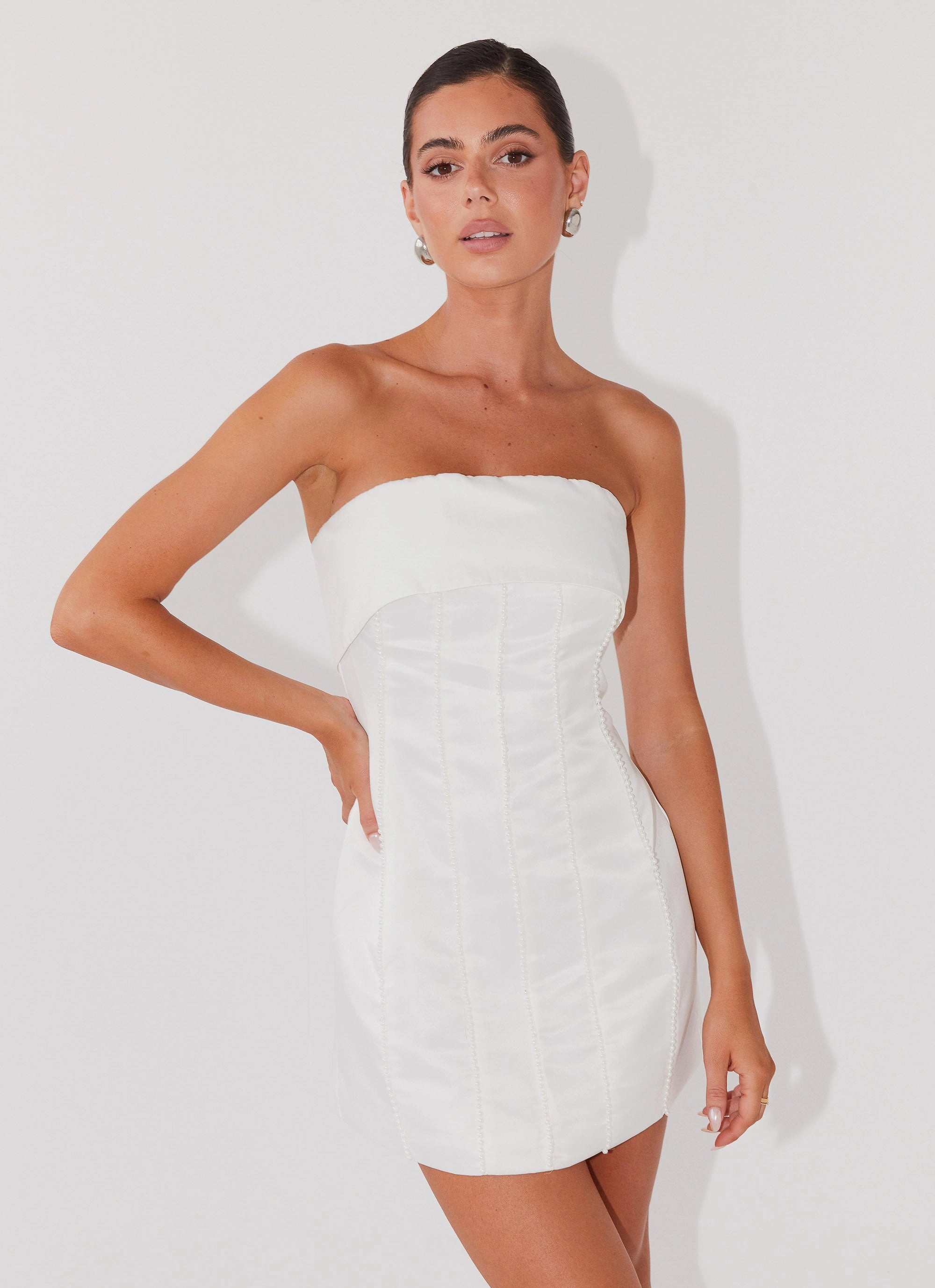 Bombshell Tube Mini Dress - White Pearl Pure Vibes