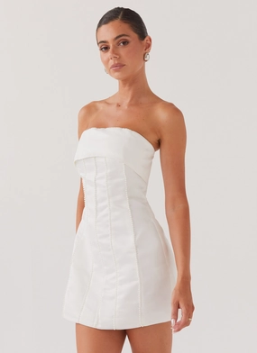 Casual Comfort Wear solo wear Bombshell Tube Mini Dress - White Pearl