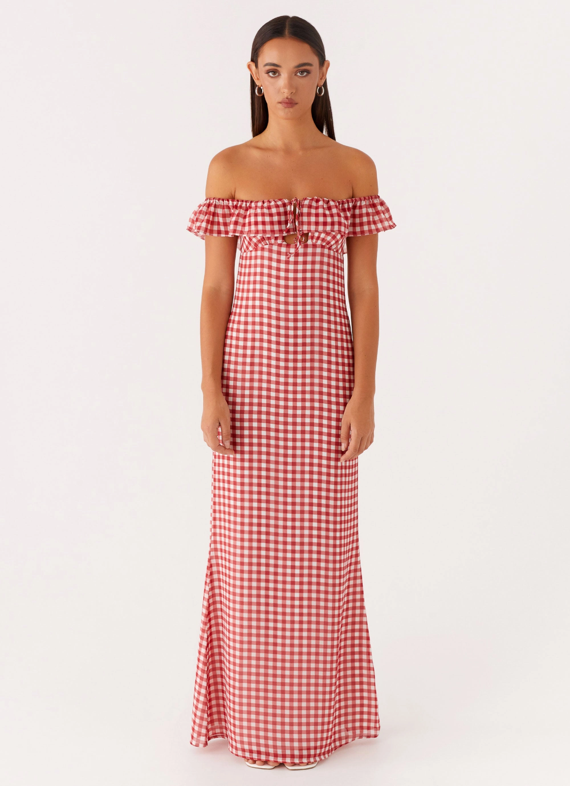 Comfort and Elegance Scarlet Cherry Maxi Dress - Red Gingham