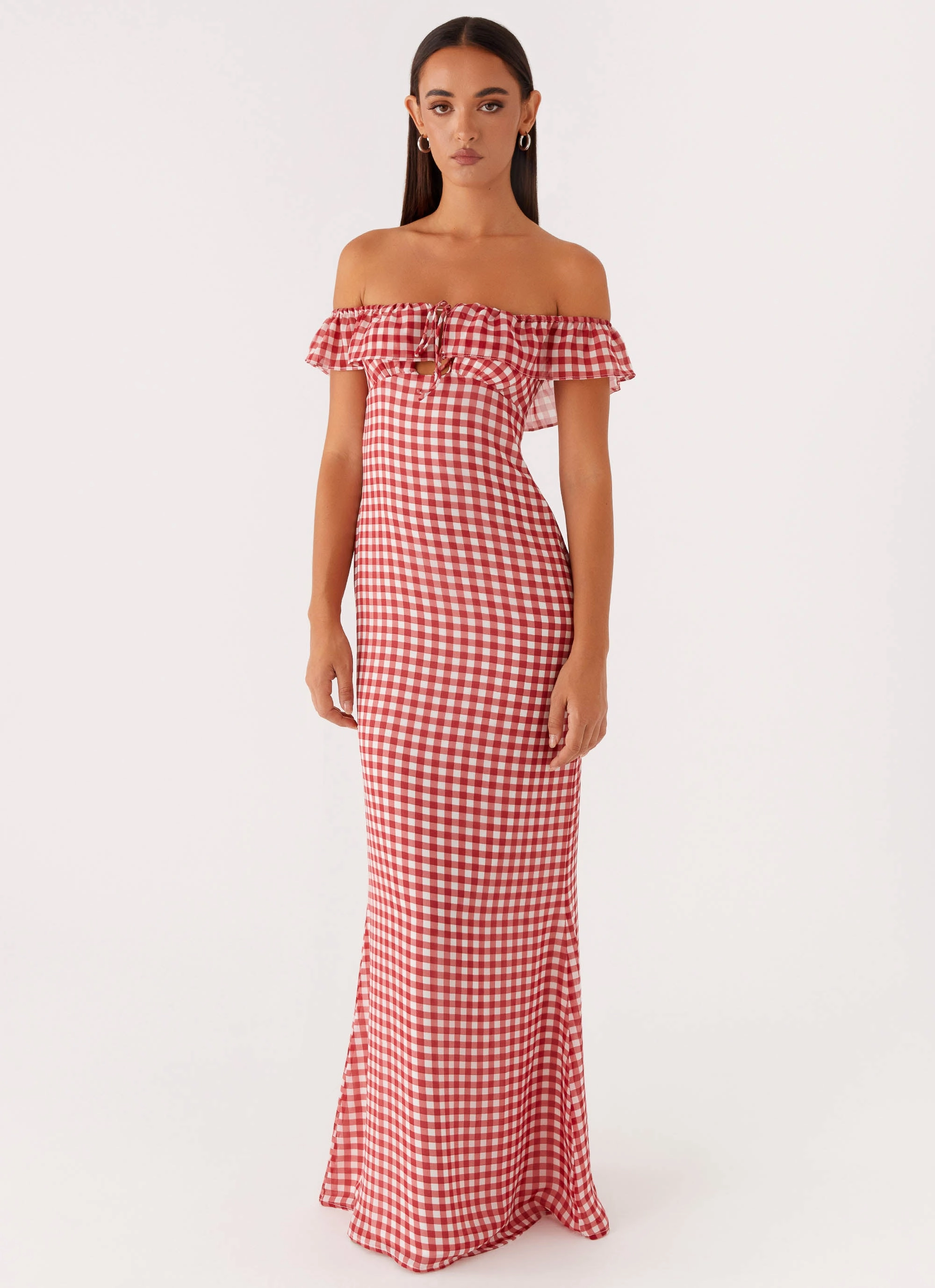 Gradient Shade Scarlet Cherry Maxi Dress - Red Gingham