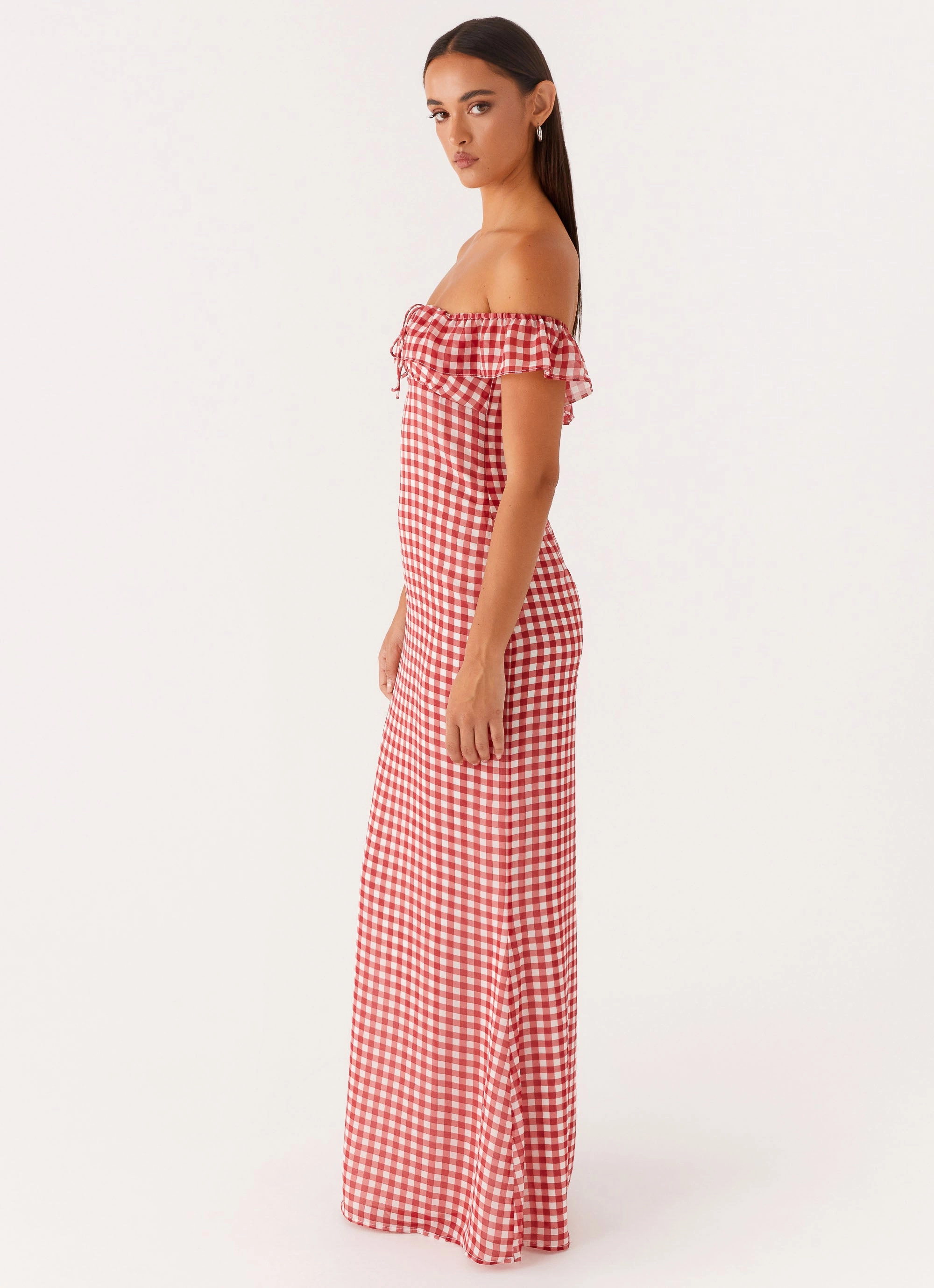 Scarlet Cherry Maxi Dress - Red Gingham Formal Setting Clean Style