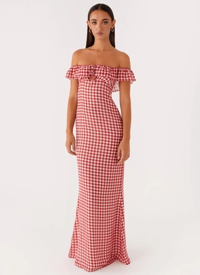 Gradient Shade Scarlet Cherry Maxi Dress - Red Gingham