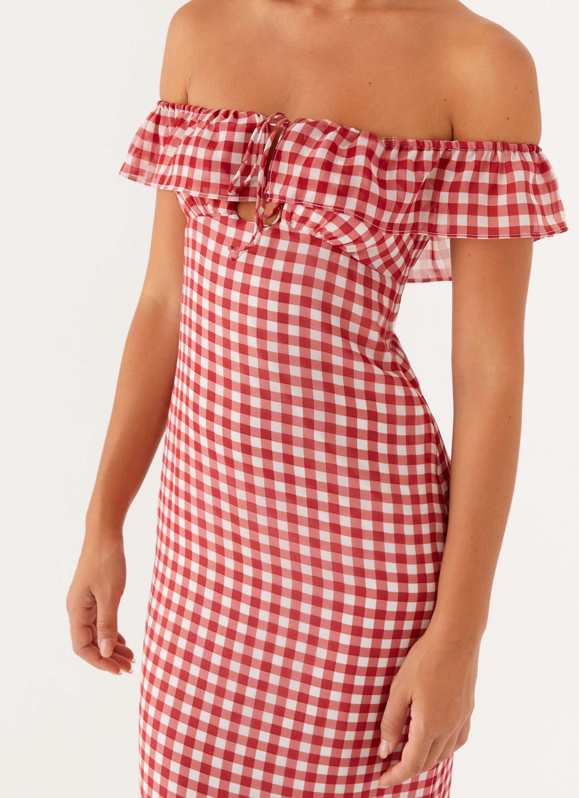 Layered Volume Scarlet Cherry Maxi Dress - Red Gingham