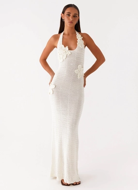 Novalee Flower Crochet Maxi Dress - Ivory Flutter-Sleeve Warranty-Included
