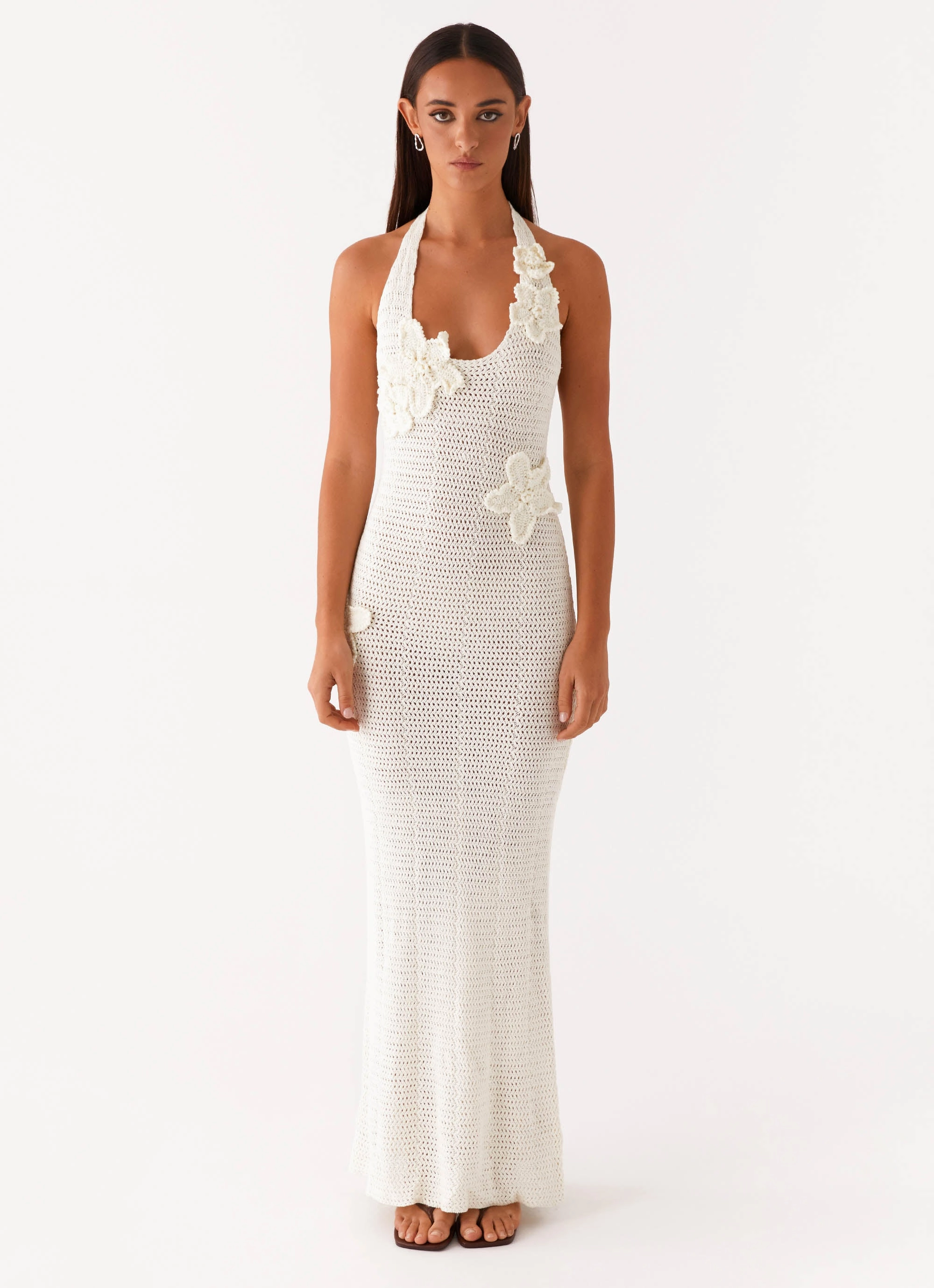 Novalee Flower Crochet Maxi Dress - Ivory Ruffle Detail Chilly Wear