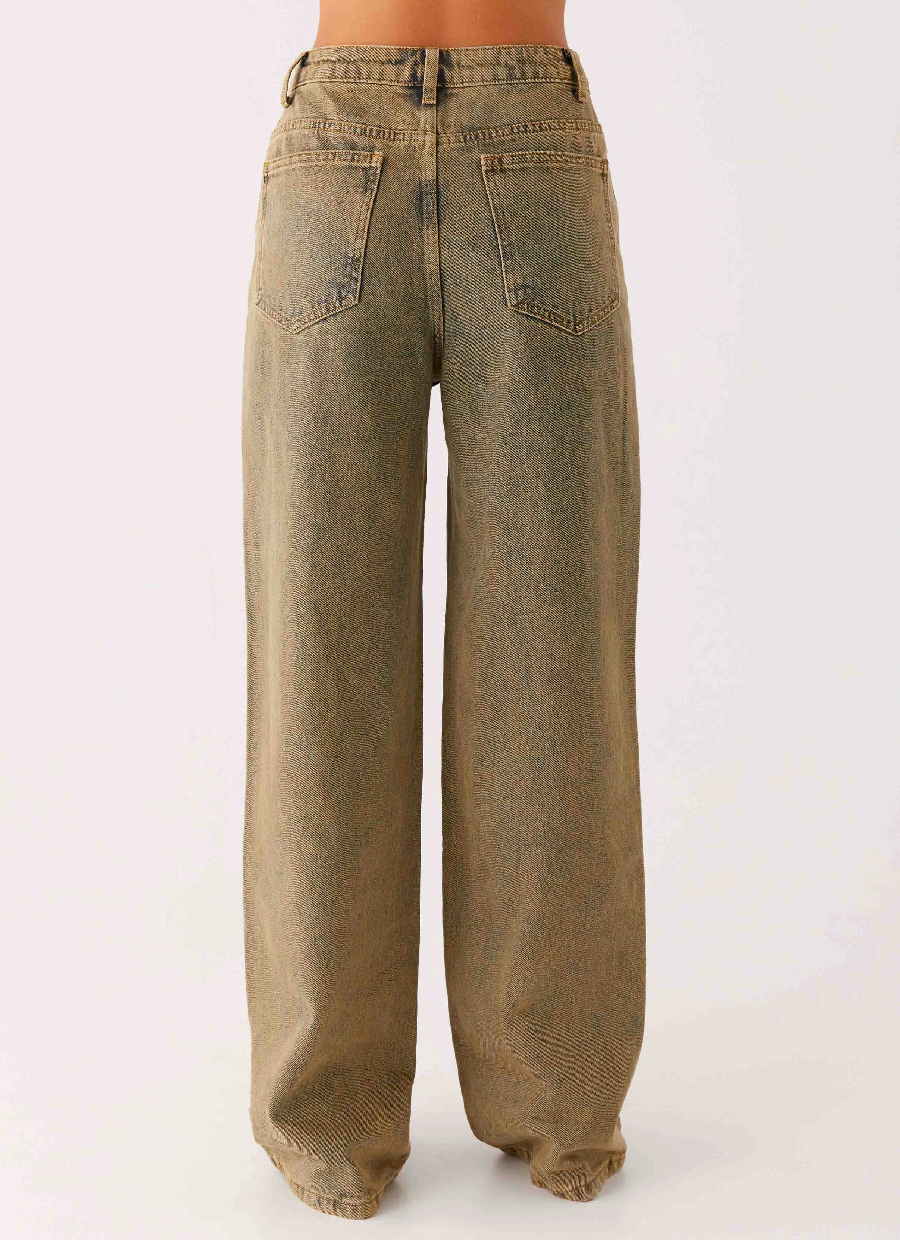 Back Again Straight Leg Denim Jeans - Brown Sand Wash Timeless Comfort Wear Edgy-Look