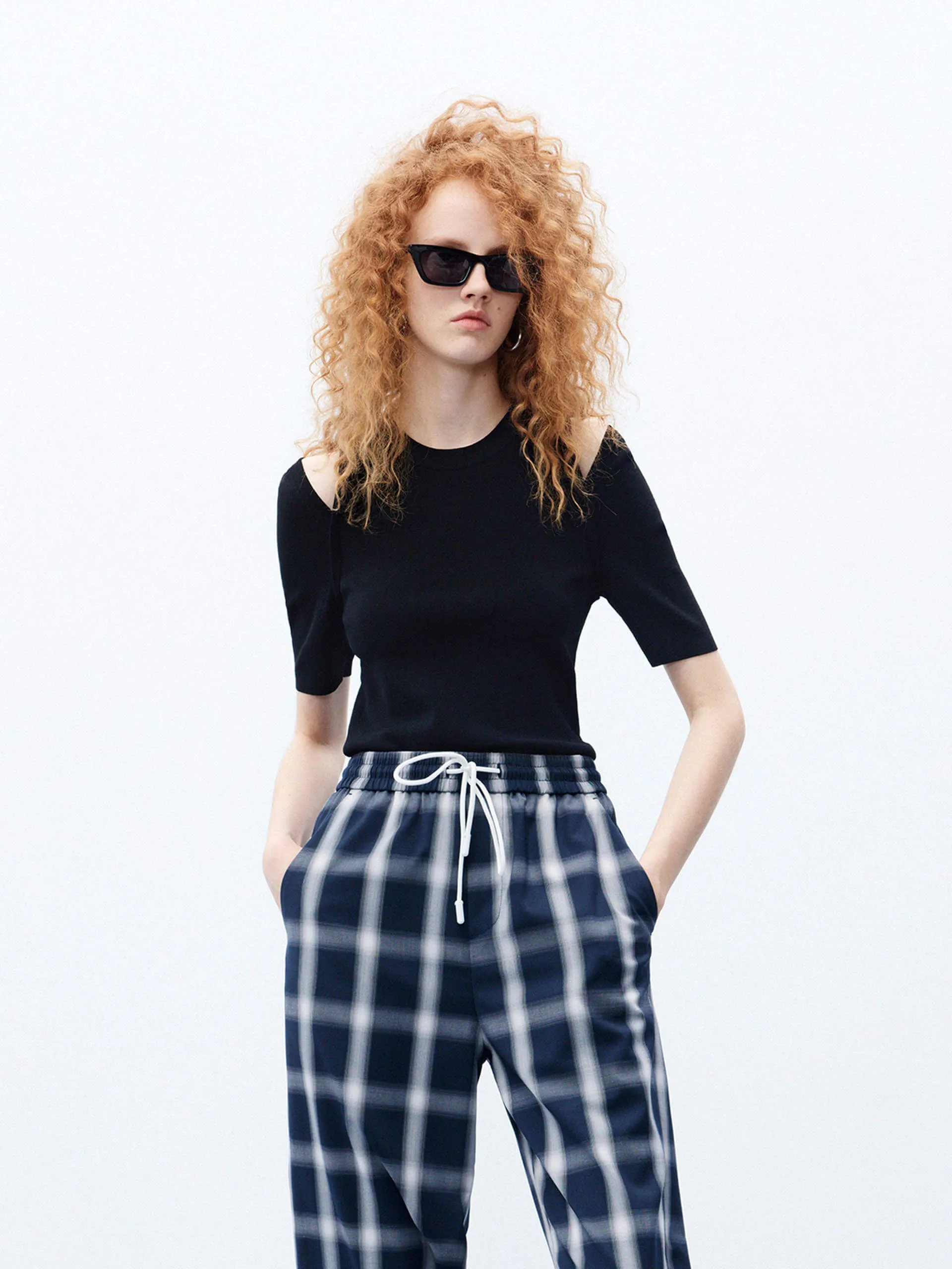 Cut Shoulder Knit Top Cultural Inspired Preppy Vibe