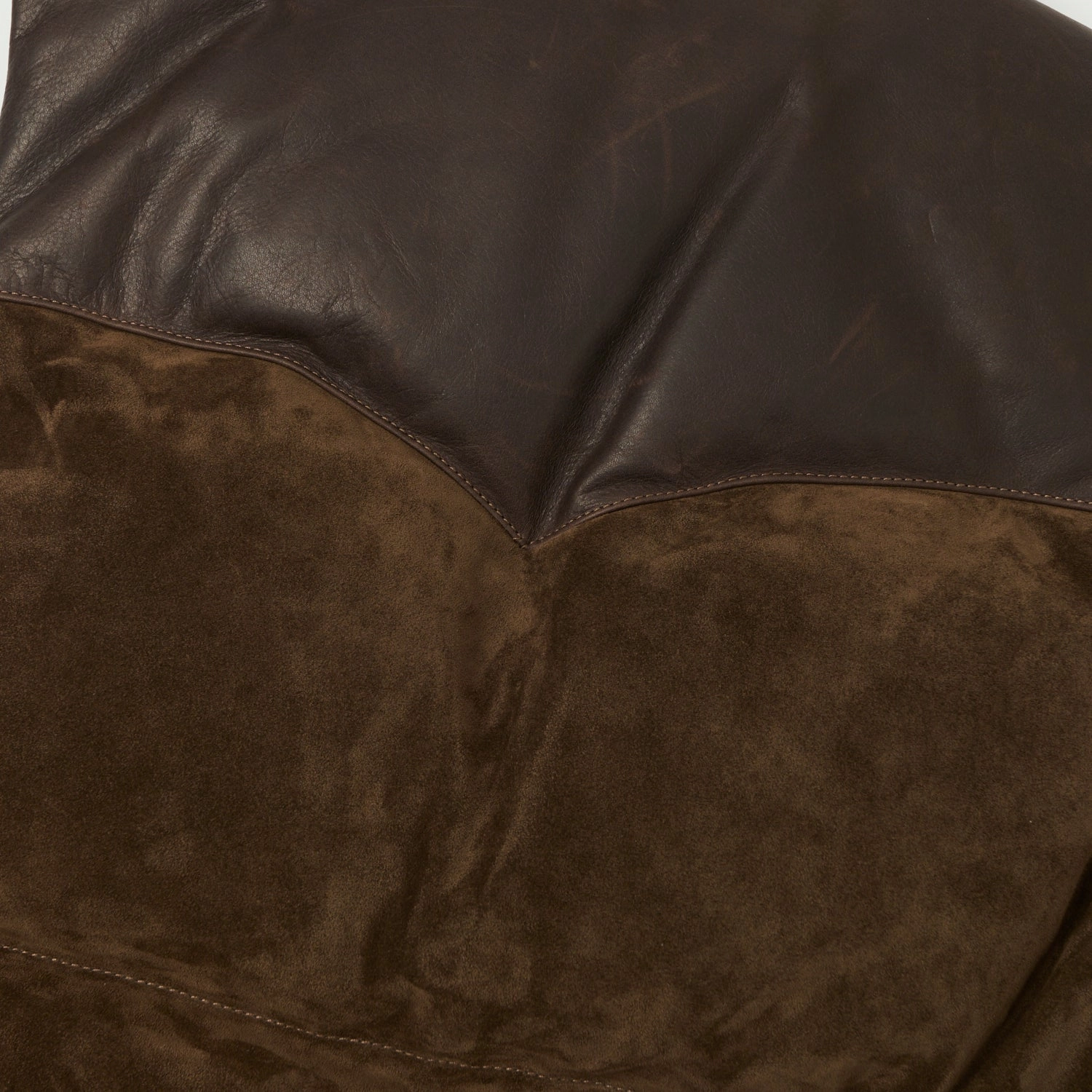 Shangri-La Heritage 'Bivacco' Suede Western Down Vest - Testa di Moro Brown Ribbed collar