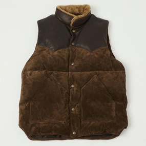 Shangri-La Heritage 'Bivacco' Suede Western Down Vest - Testa di Moro Brown Light Soft