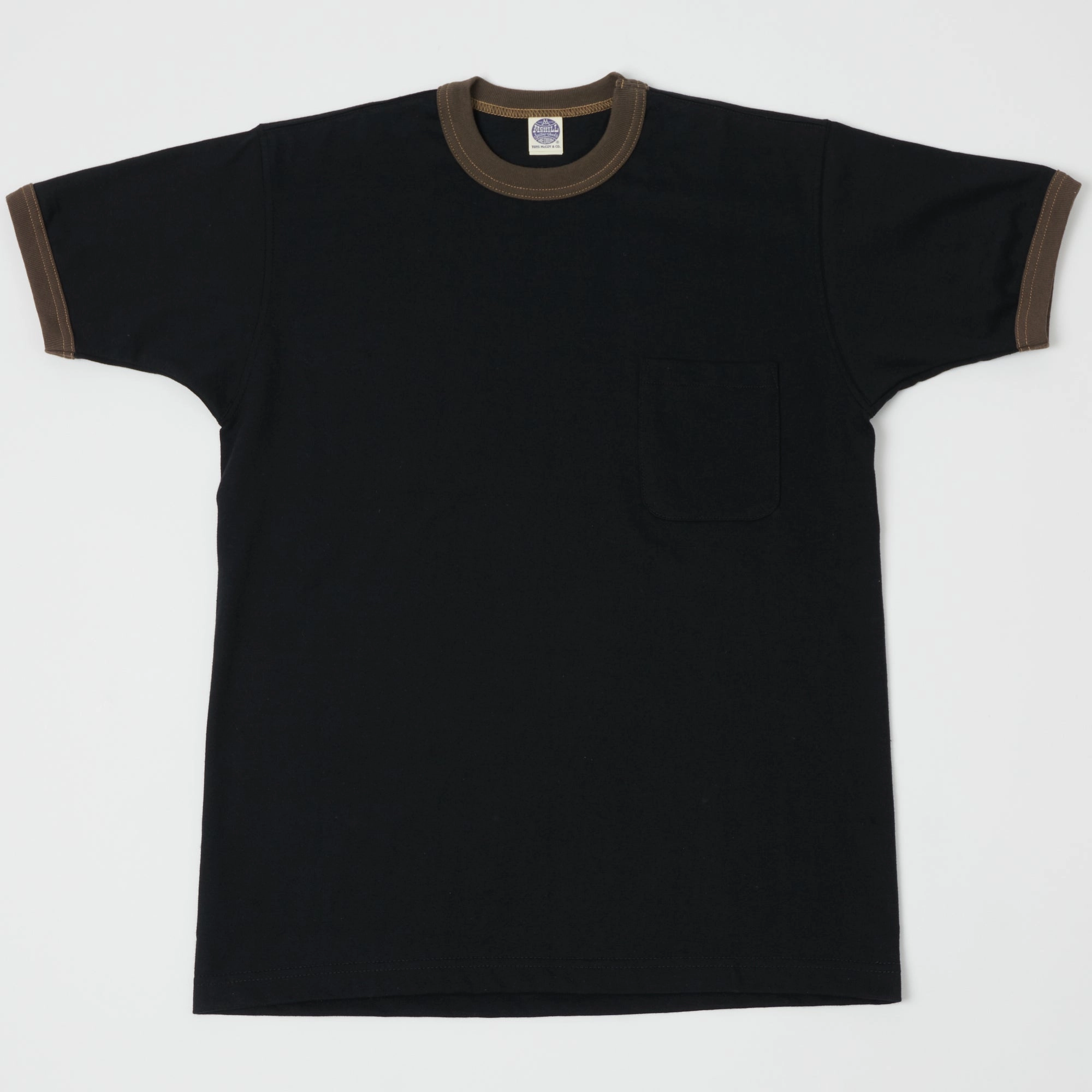 TOYS McCOY Ringer Pocket T-Shirt - Black/Brown Ethically Sourced Materials Stretchable Fabric