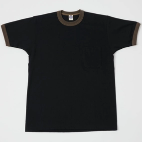 TOYS McCOY Ringer Pocket T-Shirt - Black/Brown Ethically Sourced Materials Stretchable Fabric