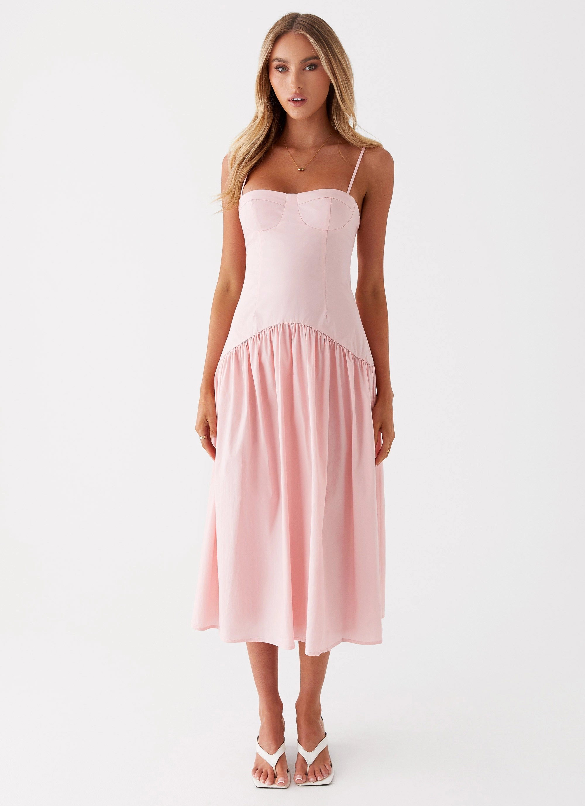 Yvette Corset Midi Dress - Pink Linen Chic Soft Neutral