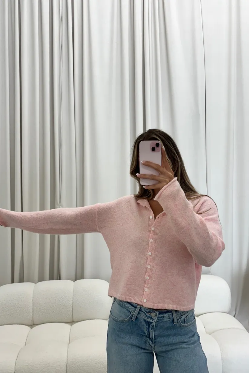 Reinforced Hems Dani Classic Lightweight Button Down Cardigan Top in Sherbet