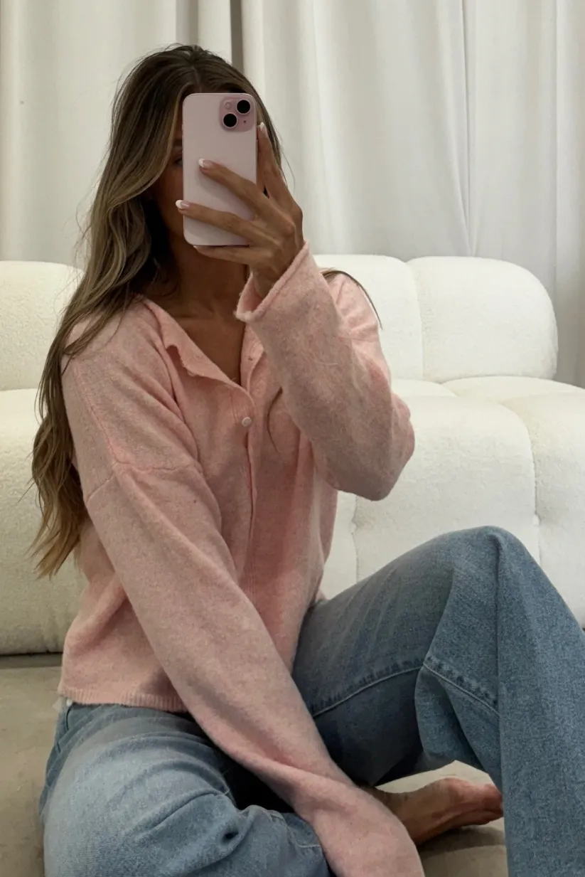 Dani Classic Lightweight Button Down Cardigan Top in Sherbet Relaxed Warmth