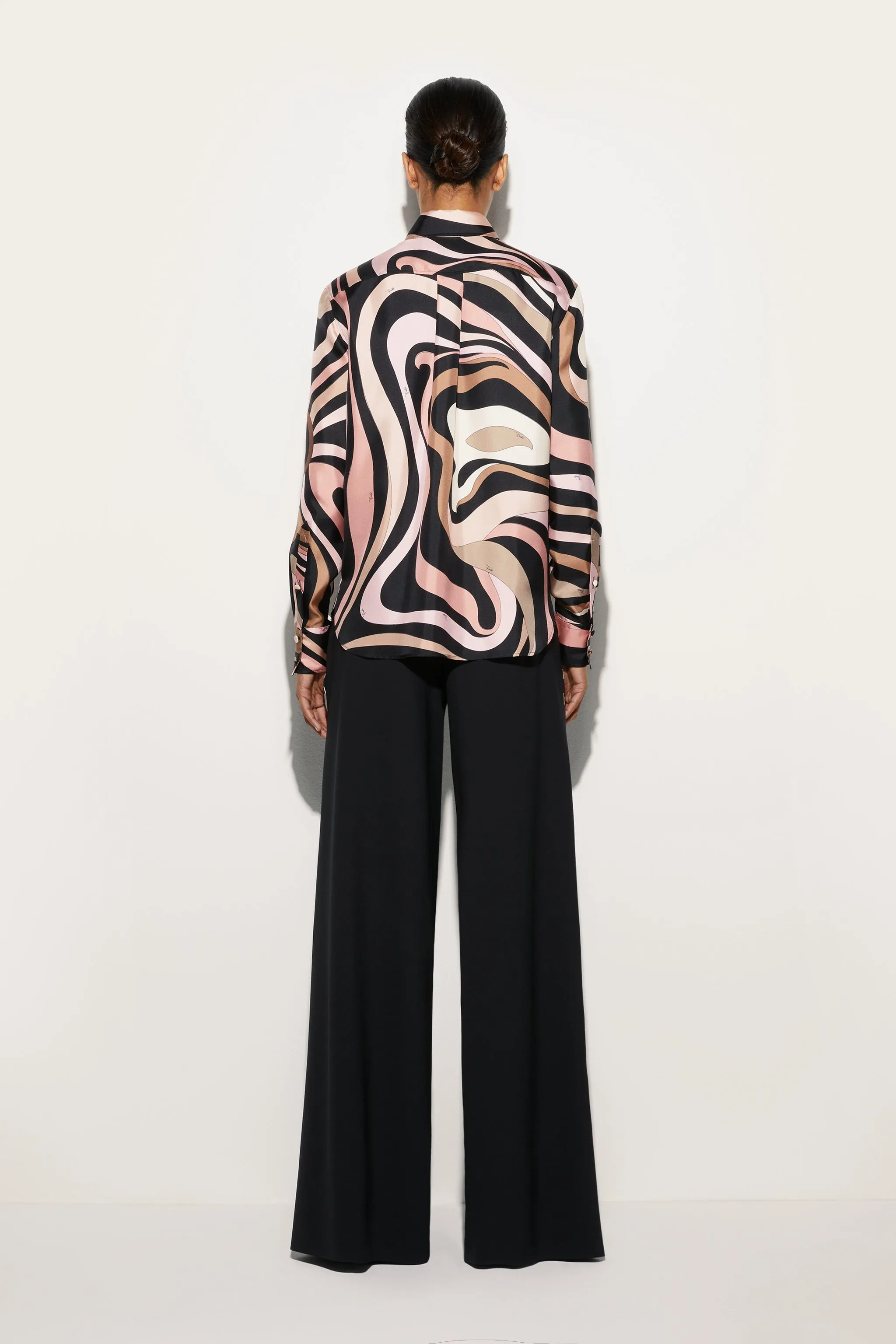 Unstructured Shoulder Marmo Print Silk Shirt