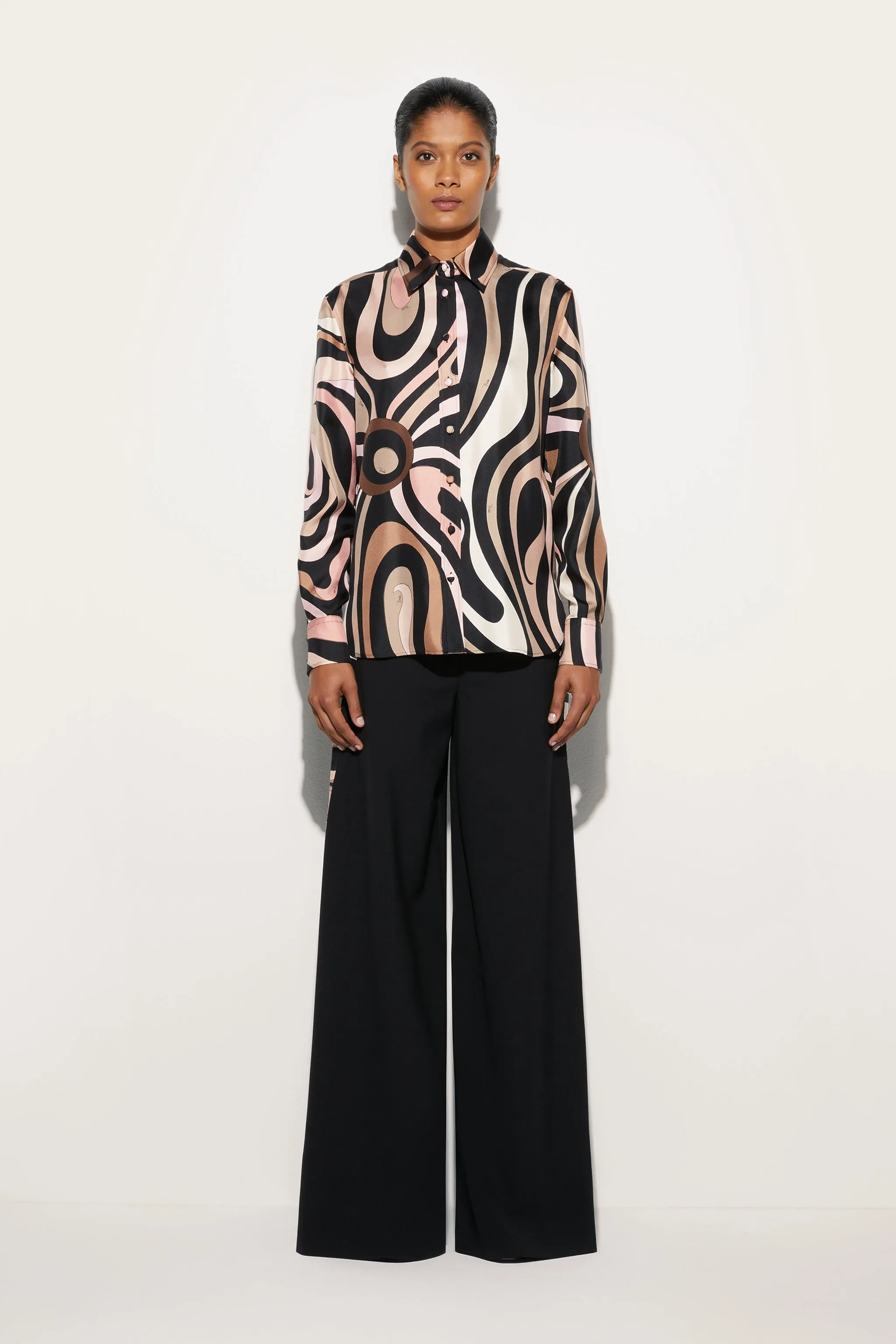 Marmo Print Silk Shirt Adjustable Cuff Closure