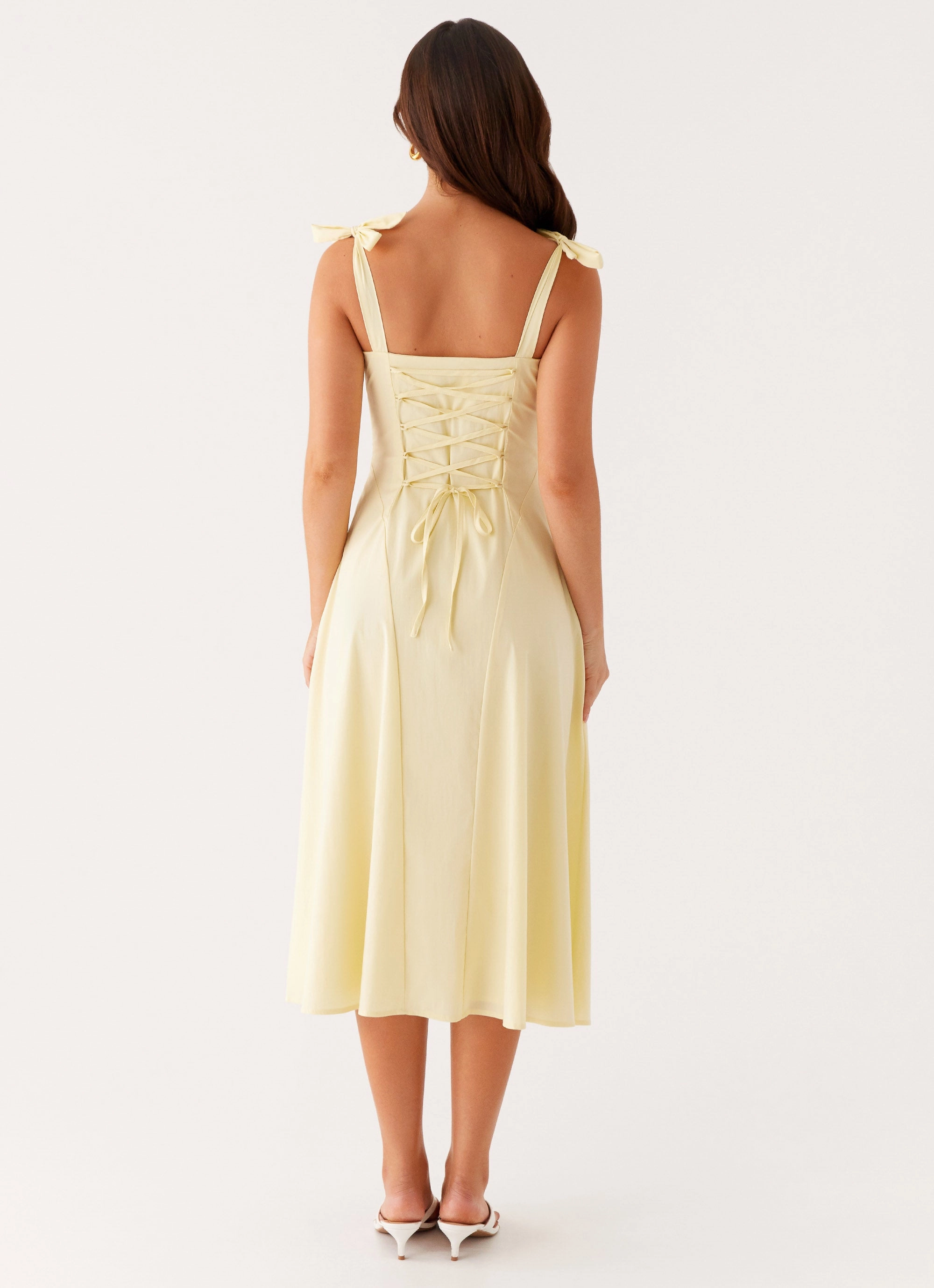 Floral-Pattern Button Accent Adela Midi Dress - Yellow