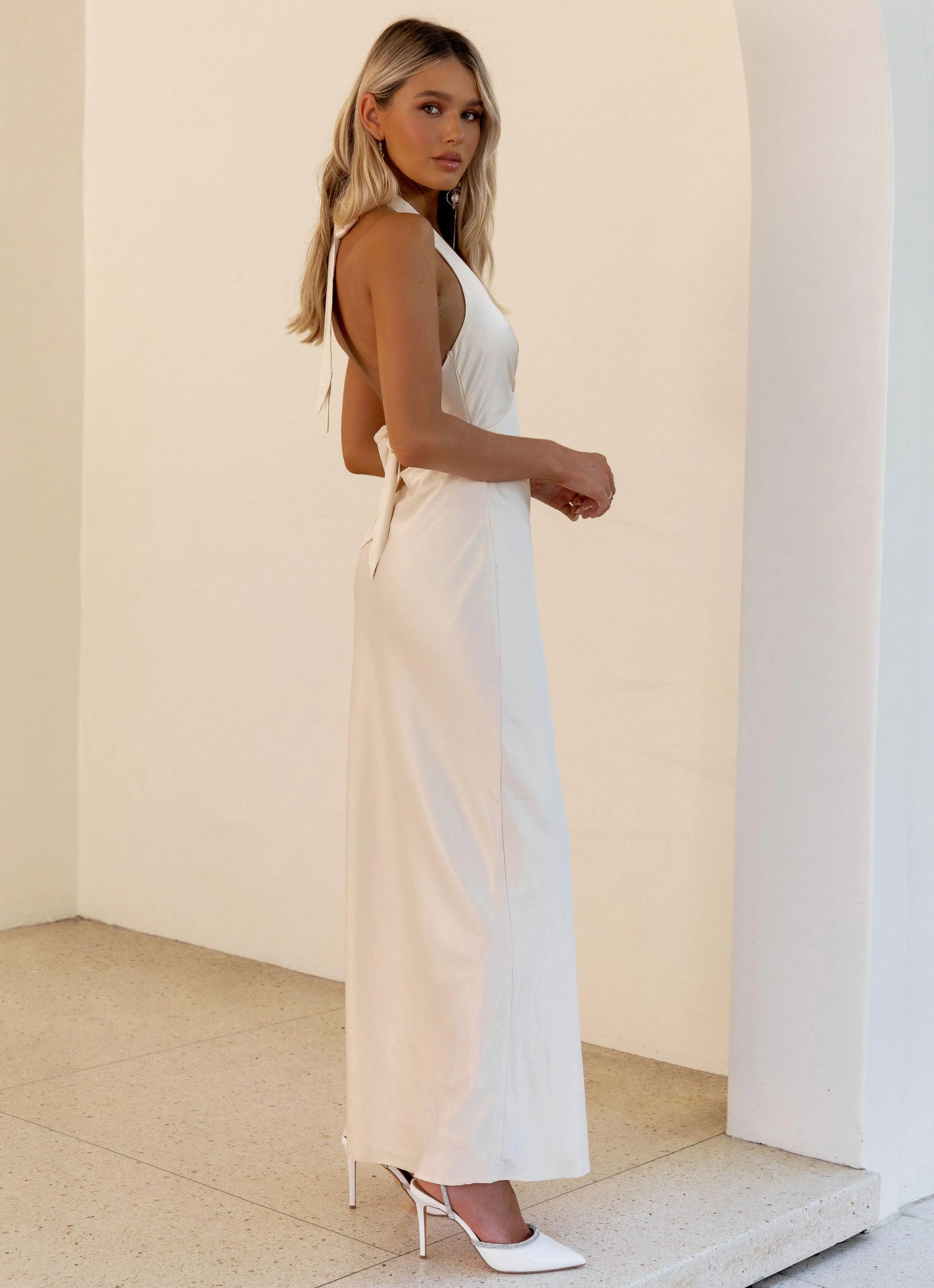 Heavy Hearted Satin Maxi Dress - Pearl Inner Smile