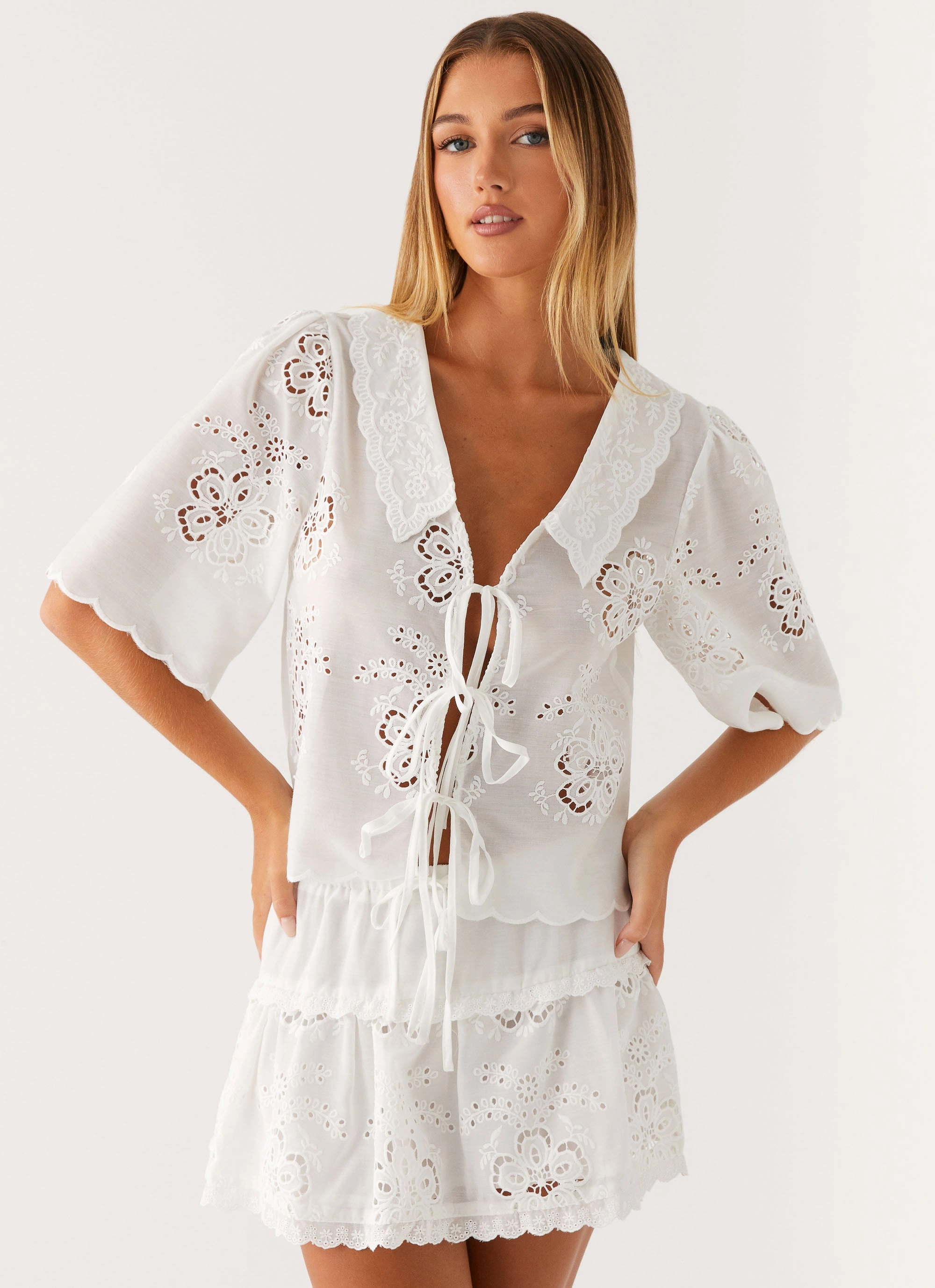 Chilly Day Wear Summer Escape Embroidered Top - White