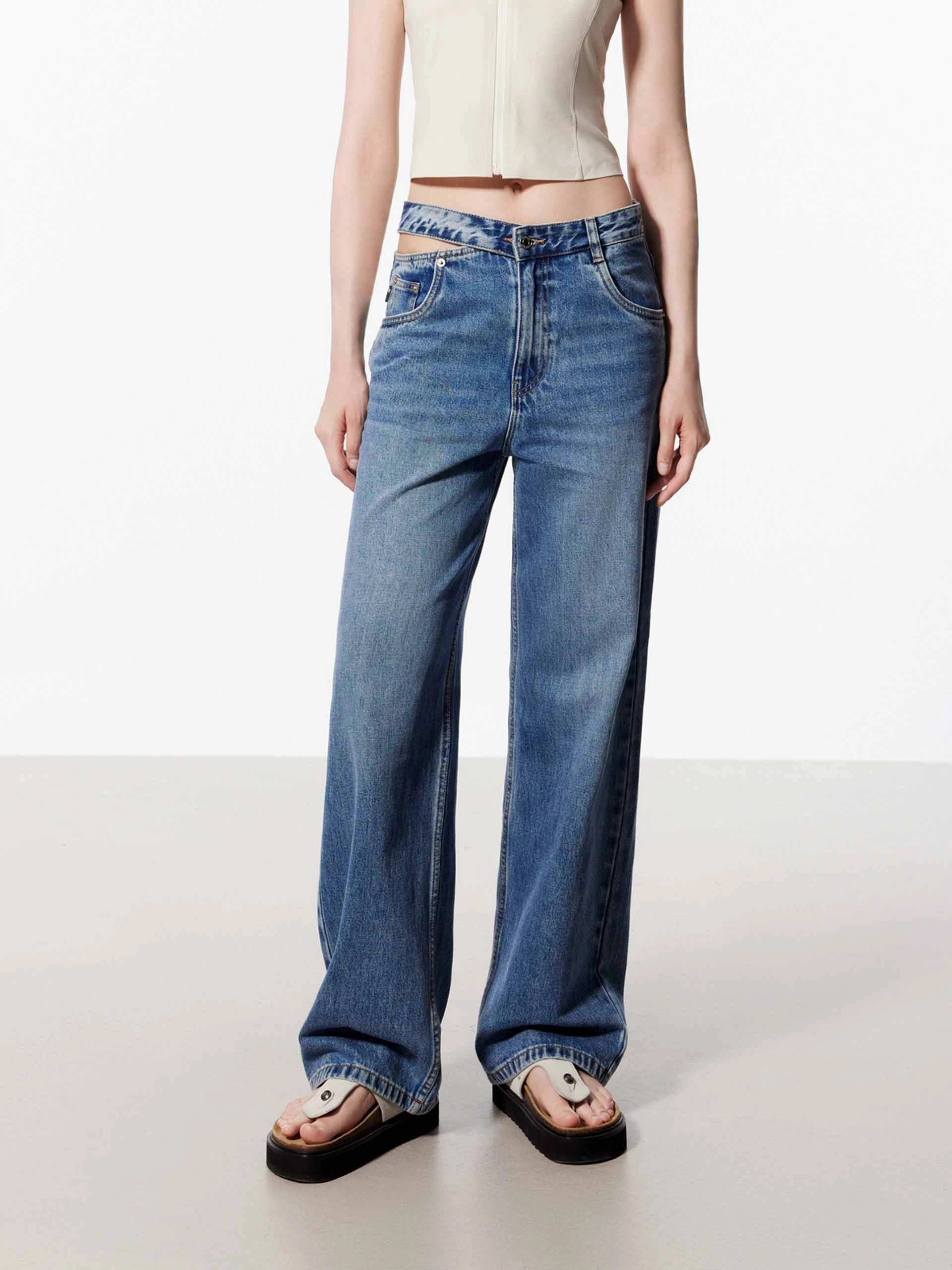 Trend Setter Chill Outfit Student Outfit Deconstructed Cotton Jeans