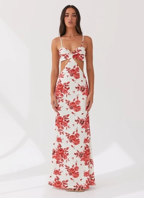Rosie Satin Maxi Dress - Rosa Floria Cap-Sleeve