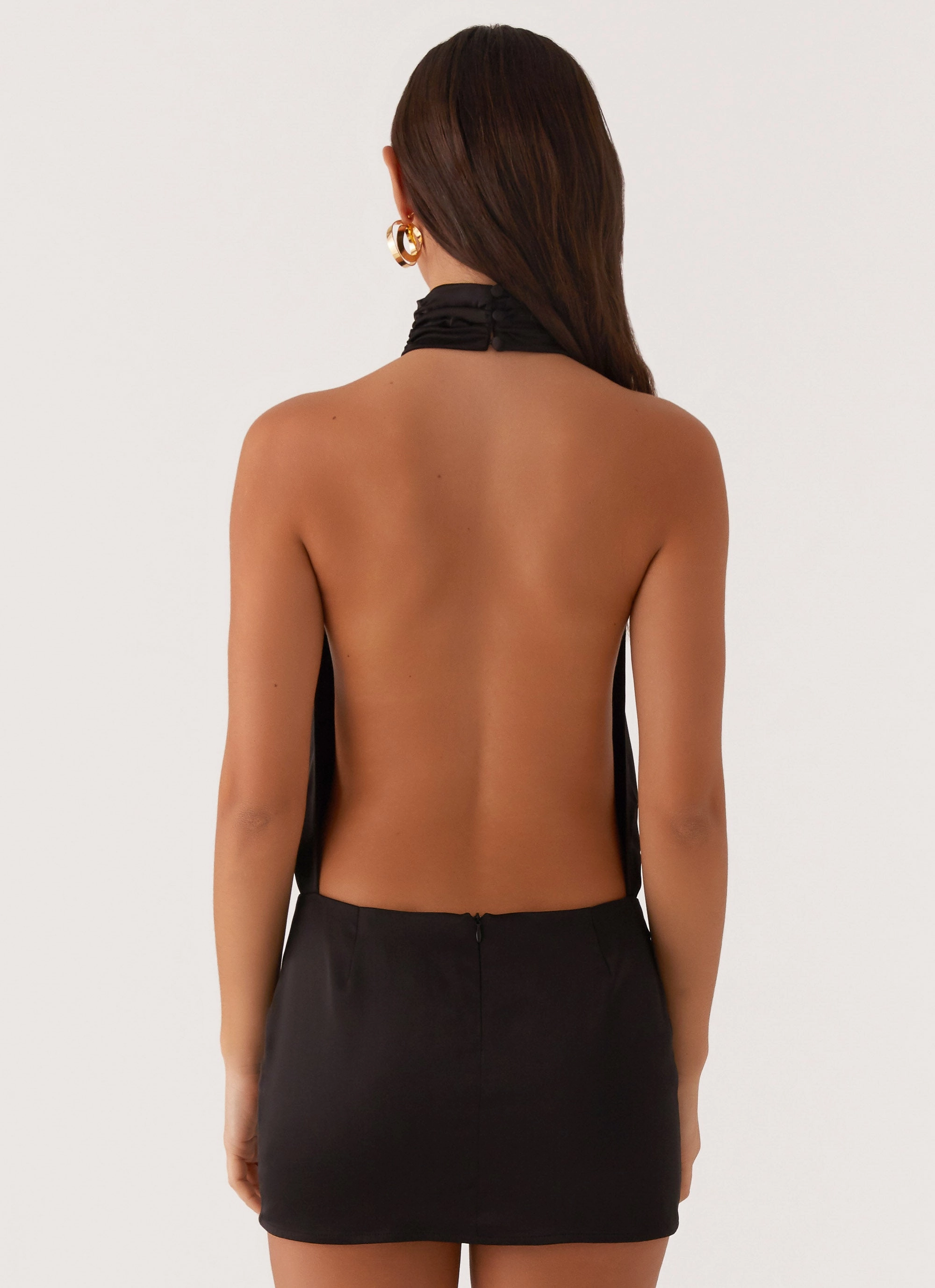 Birdie Halterneck Mini Dress - Black Smooth-Finish