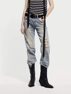 Destroyed Straight Leg Jeans Cropped length