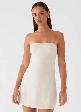 Everyday Look Belted-Style Do It That Way Linen Mini Dress - Ivory