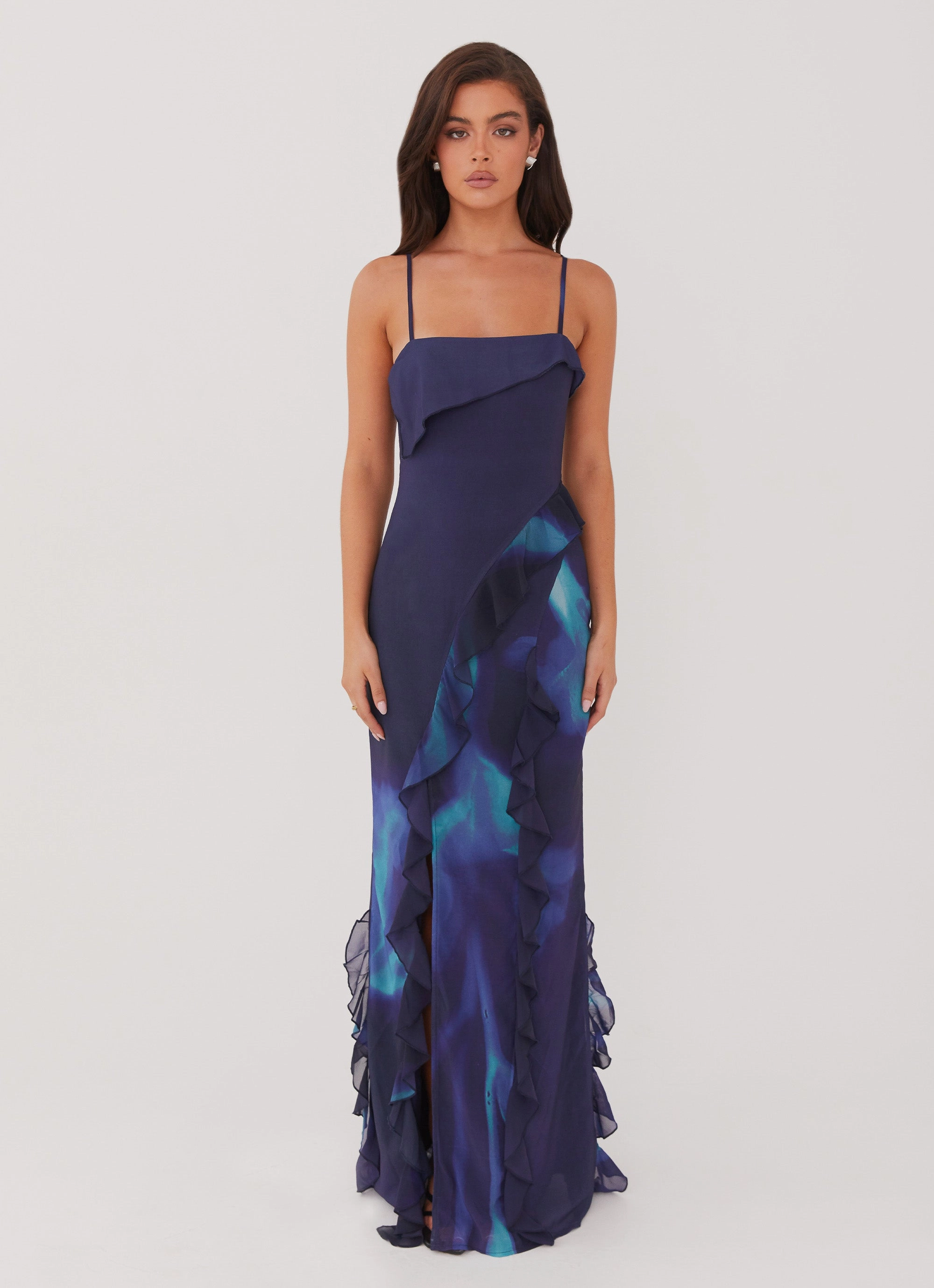 Do No Wrong Ruffle Maxi Dress - Cyber Rose Smart Glide Shimmer-Finish