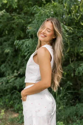 Dolly 100% Cotton Mini Bow Print Twill Vest in Off-White *Final-Sale* Yarn Dyed Everyday Use