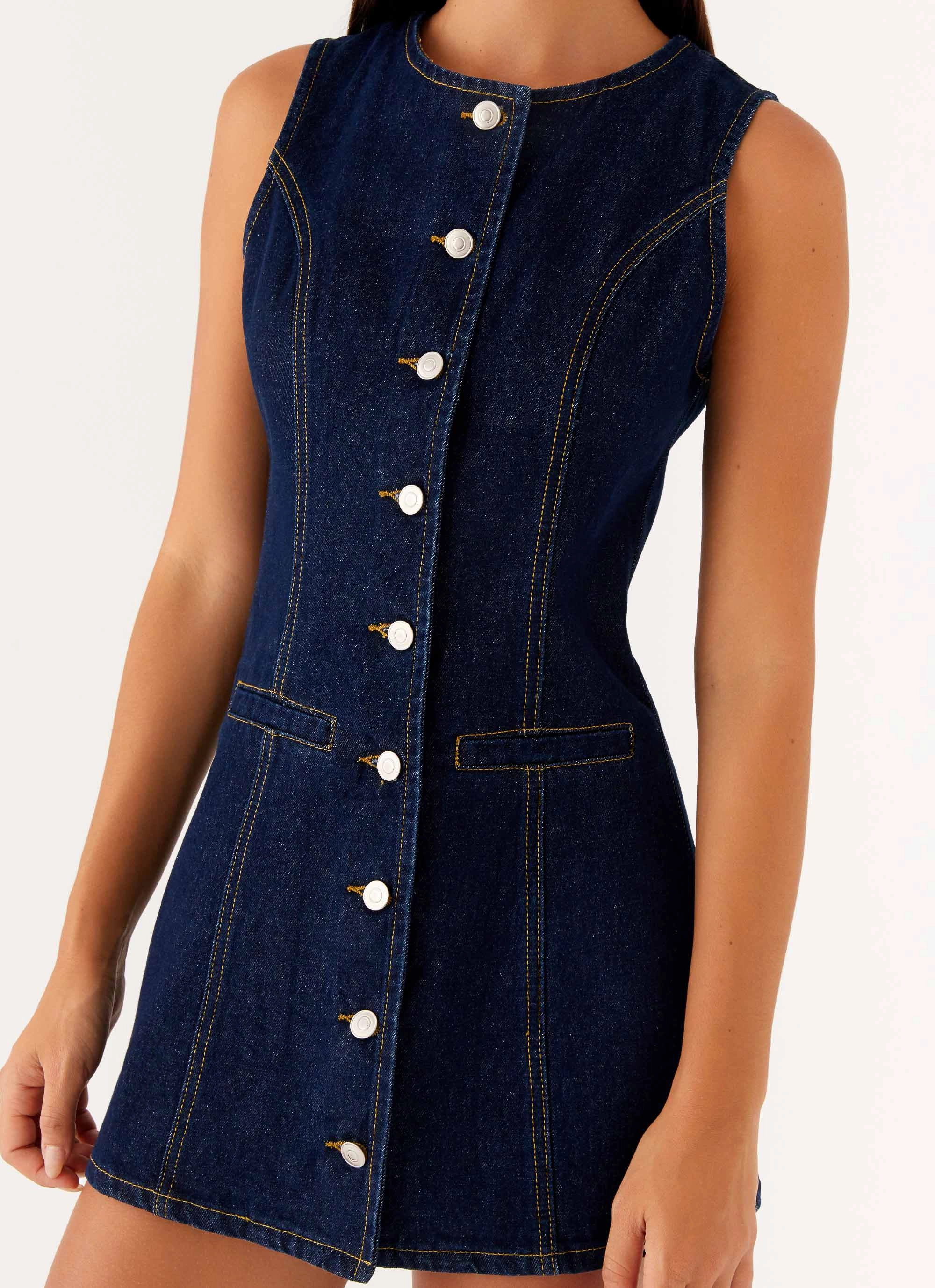 Dolton Mini Dress - Indigo Button-Cuff Stylish Feel
