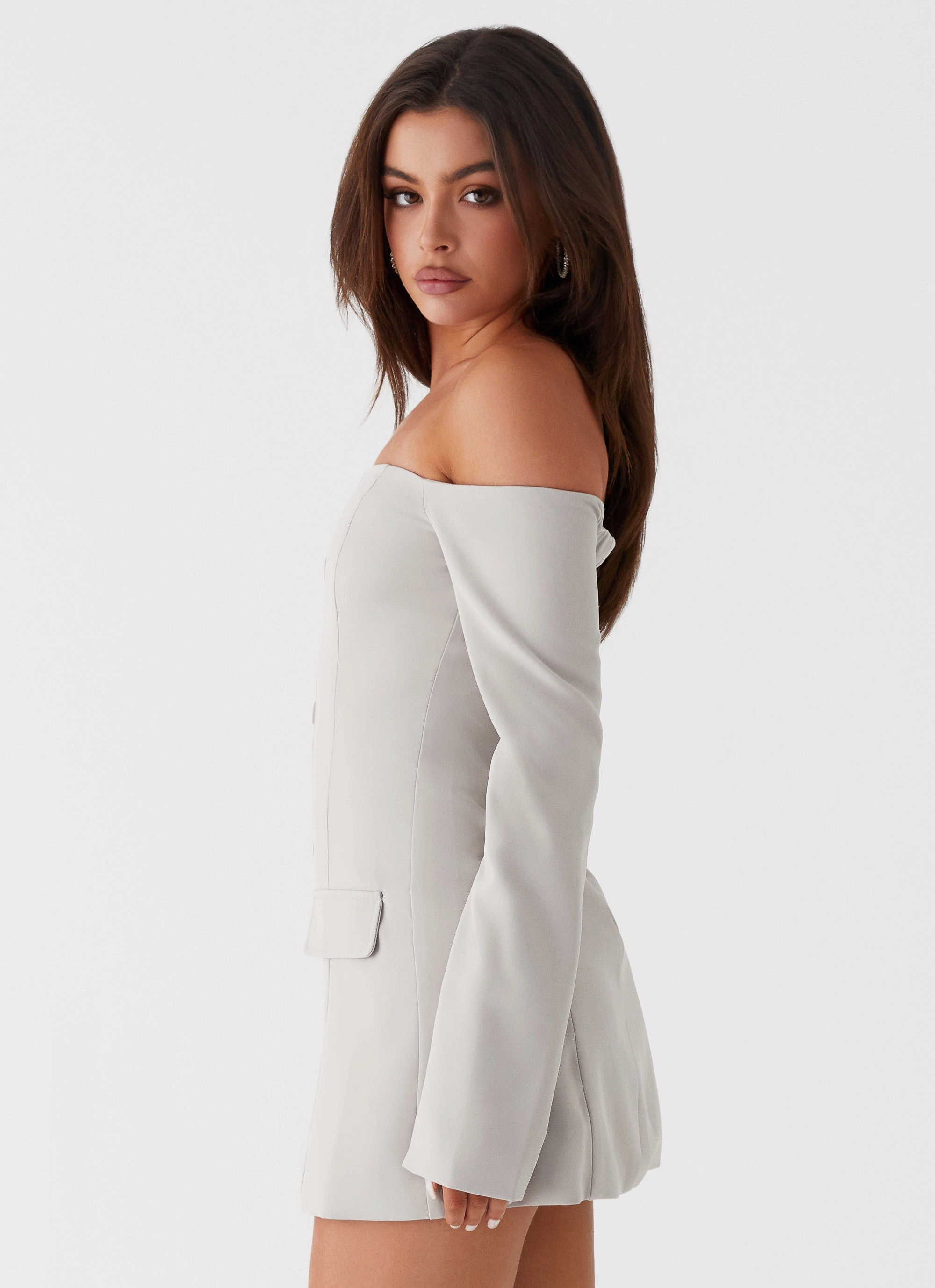 Dominique Blazer Mini Dress - Grey Trendy Silhouette Perfect For Work