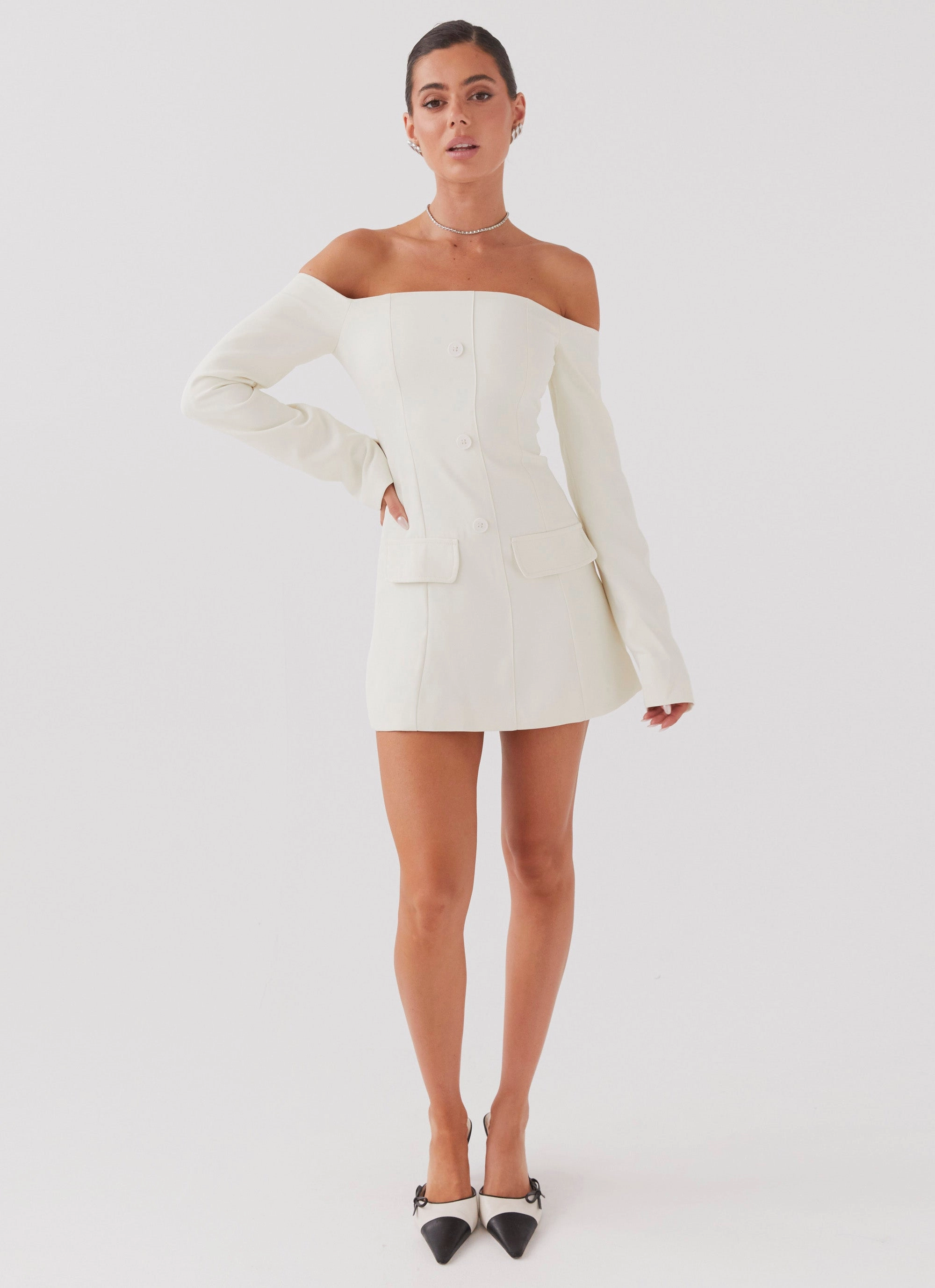 Dominique Blazer Mini Dress - Ivory Perfectly Crafted Smart Edge