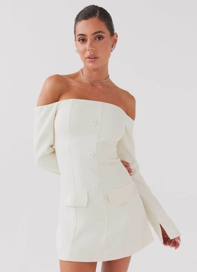Dominique Blazer Mini Dress - Ivory Gender Fluid Chic and Cozy
