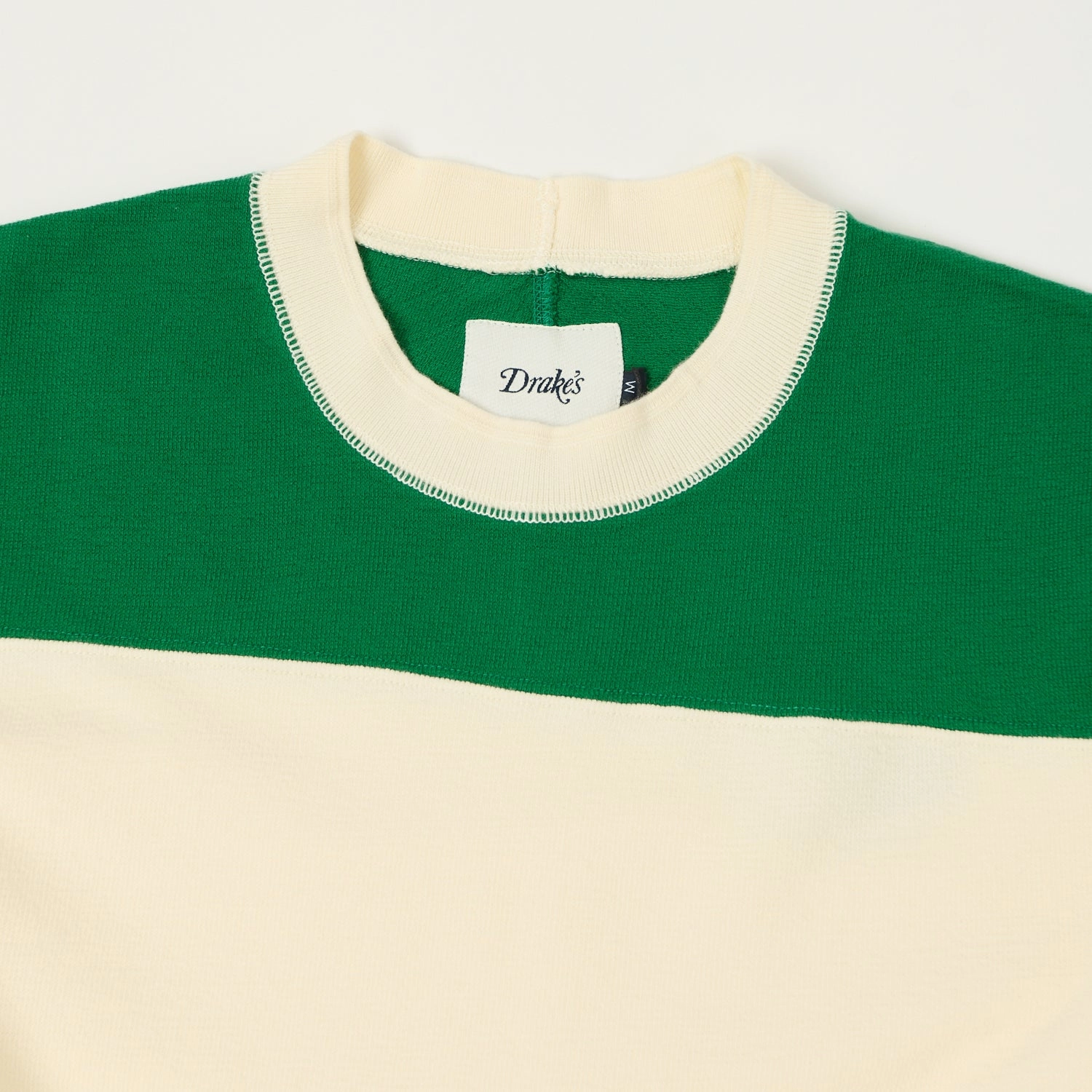 Soft Layering Drake's Contrast Football T-Shirt - Antique White/Green