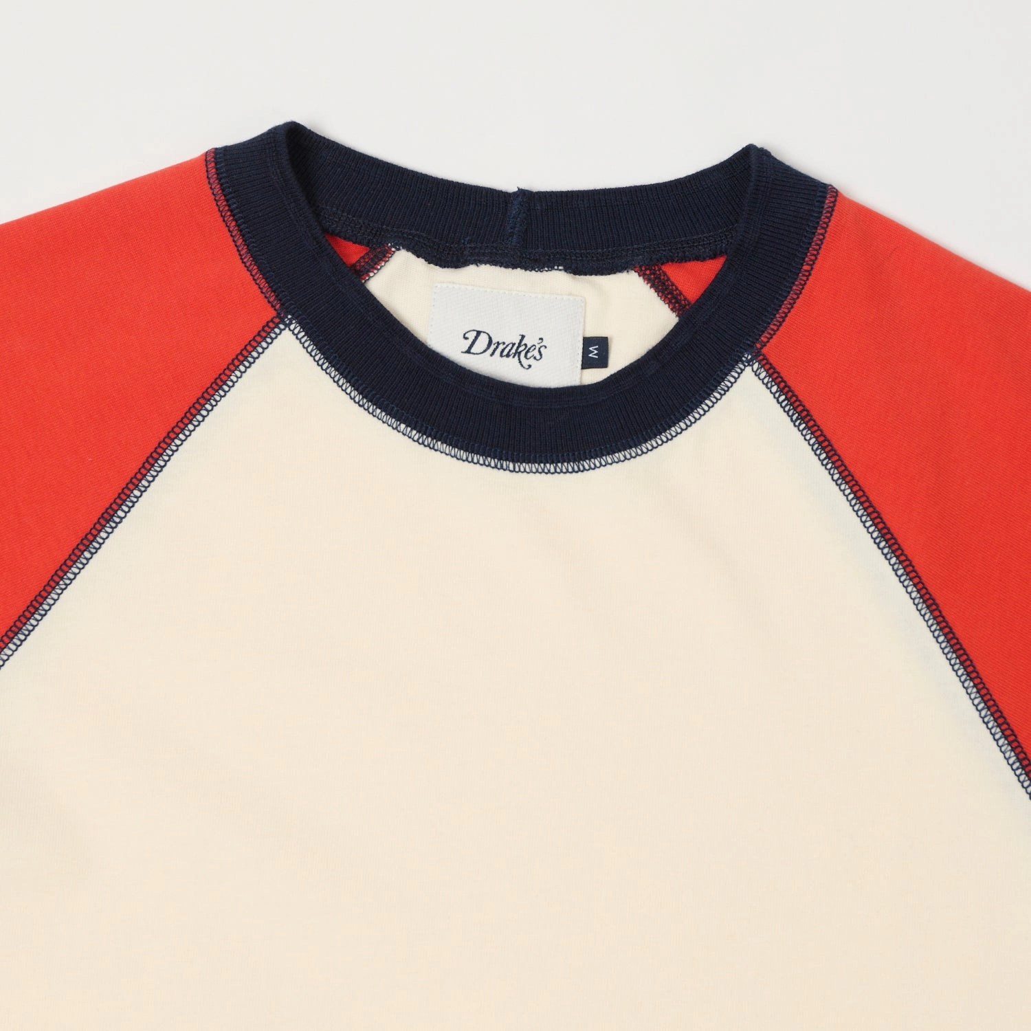 Drake's Raglan Sleeve Hiking Tee - Ecru/Red V-Neck