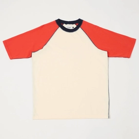 Fashion Layering Drake's Raglan Sleeve Hiking Tee - Ecru/Red
