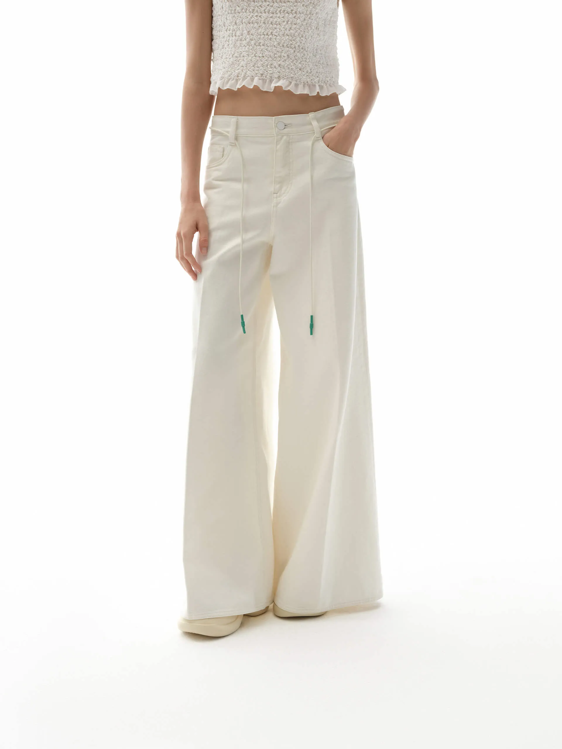 Drawstring Detail Wide Jeans UltraSoft Lining Active Fit