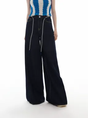 Drawstring Detail Wide Leg Jeans No Fuss Wear Organic Cotton Material