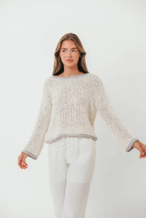 Dimensional Jacquard Weave Dreamscape Sweater in Ivory Grey