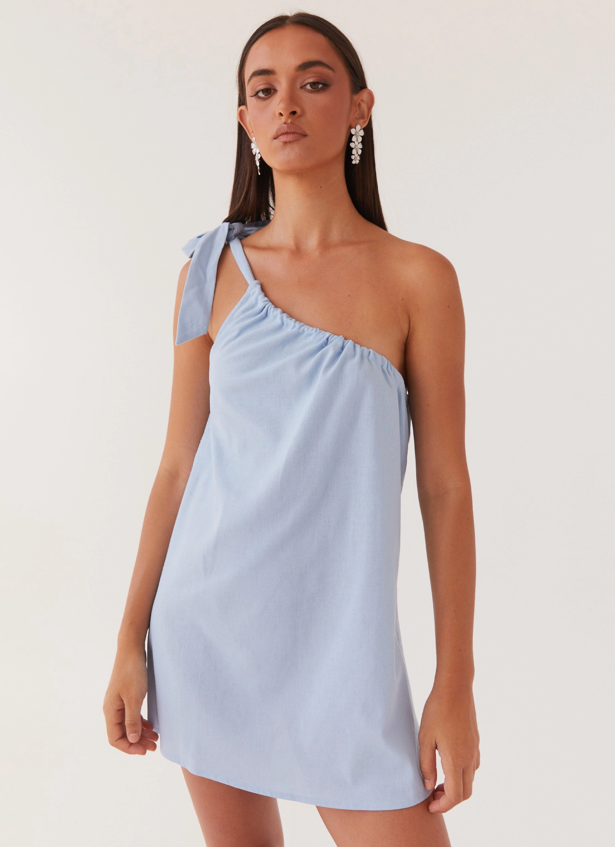 Airy Weave Art Of Waves Linen Mini Dress - Cerulean