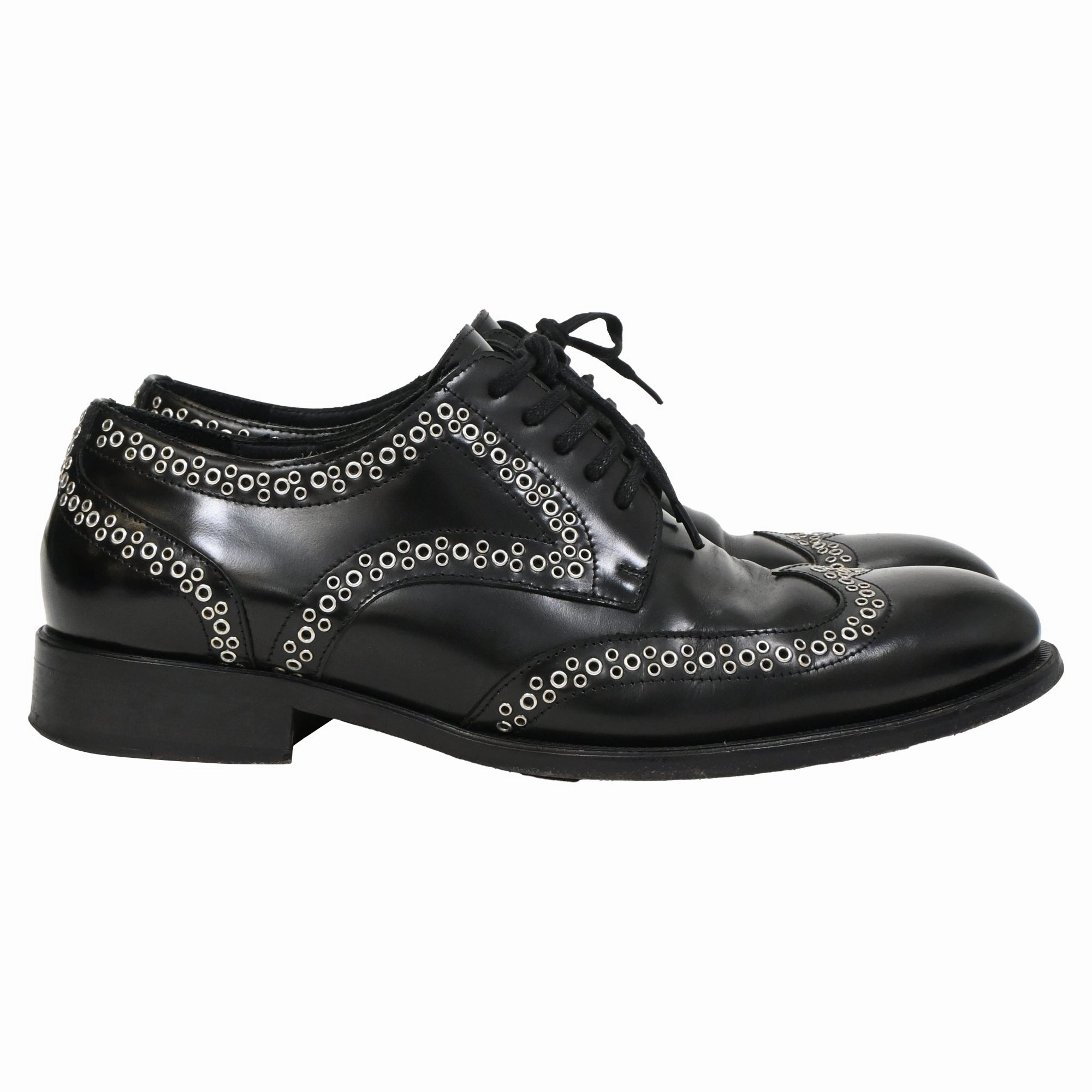 Dsquared2 x Vero Cuoio Eyelet Studded Oxford Shoes in Black Leather Refined Style Workday Essential Smart Style